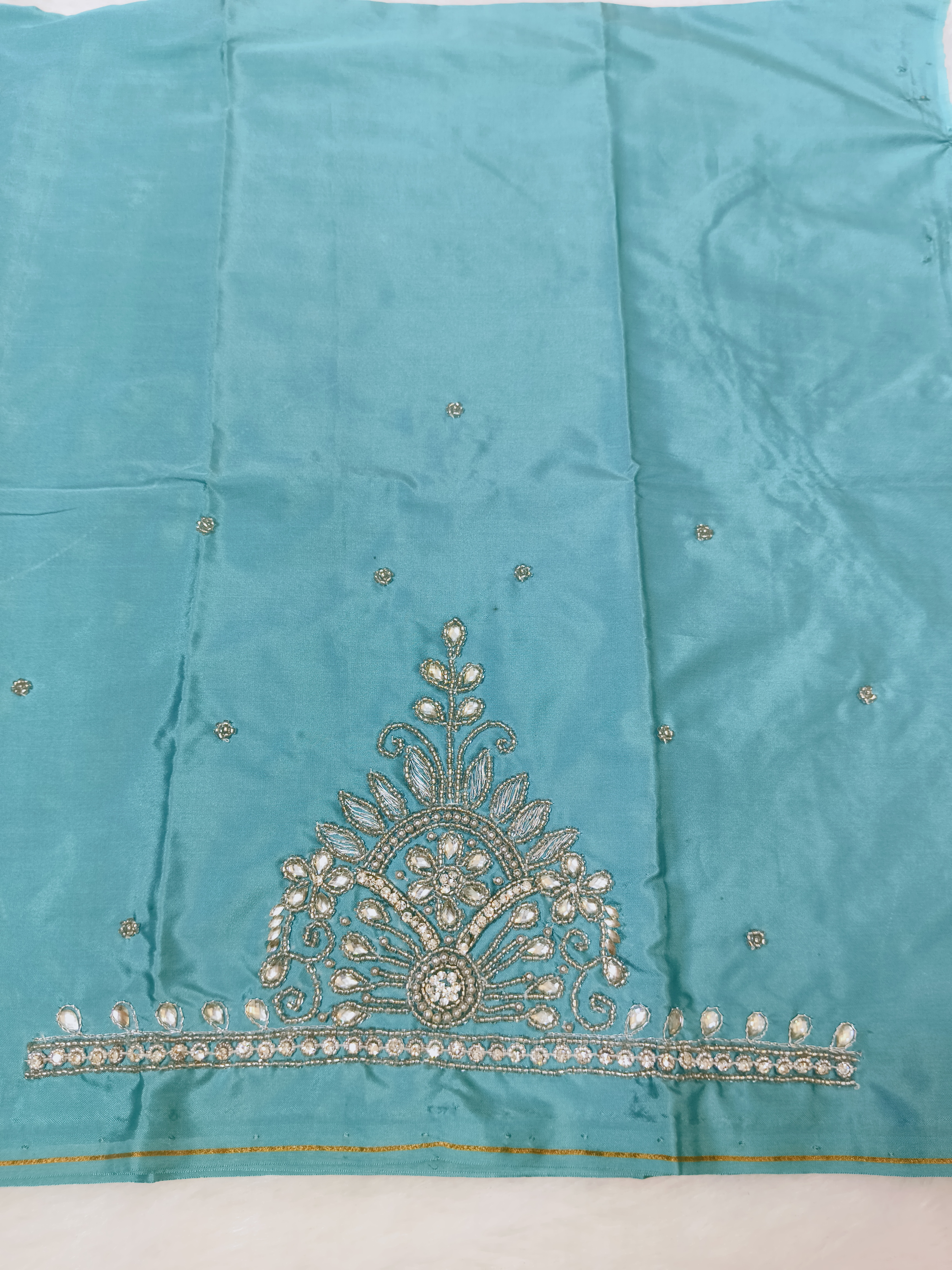 Aqua Blue Stone Work Maggam Blouse