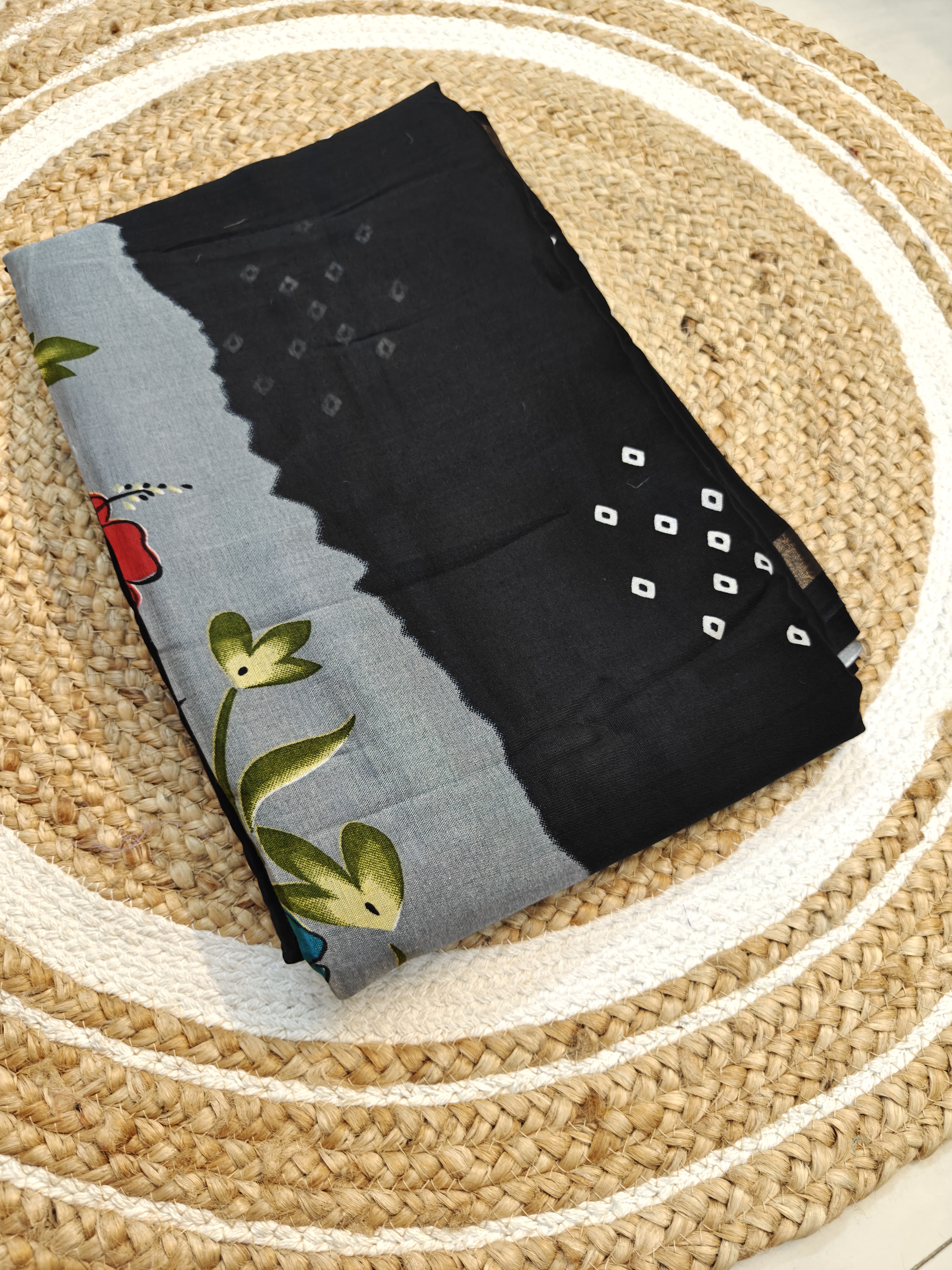 Black Maheshwari Silk Saree with Elegant Digital Floral Print