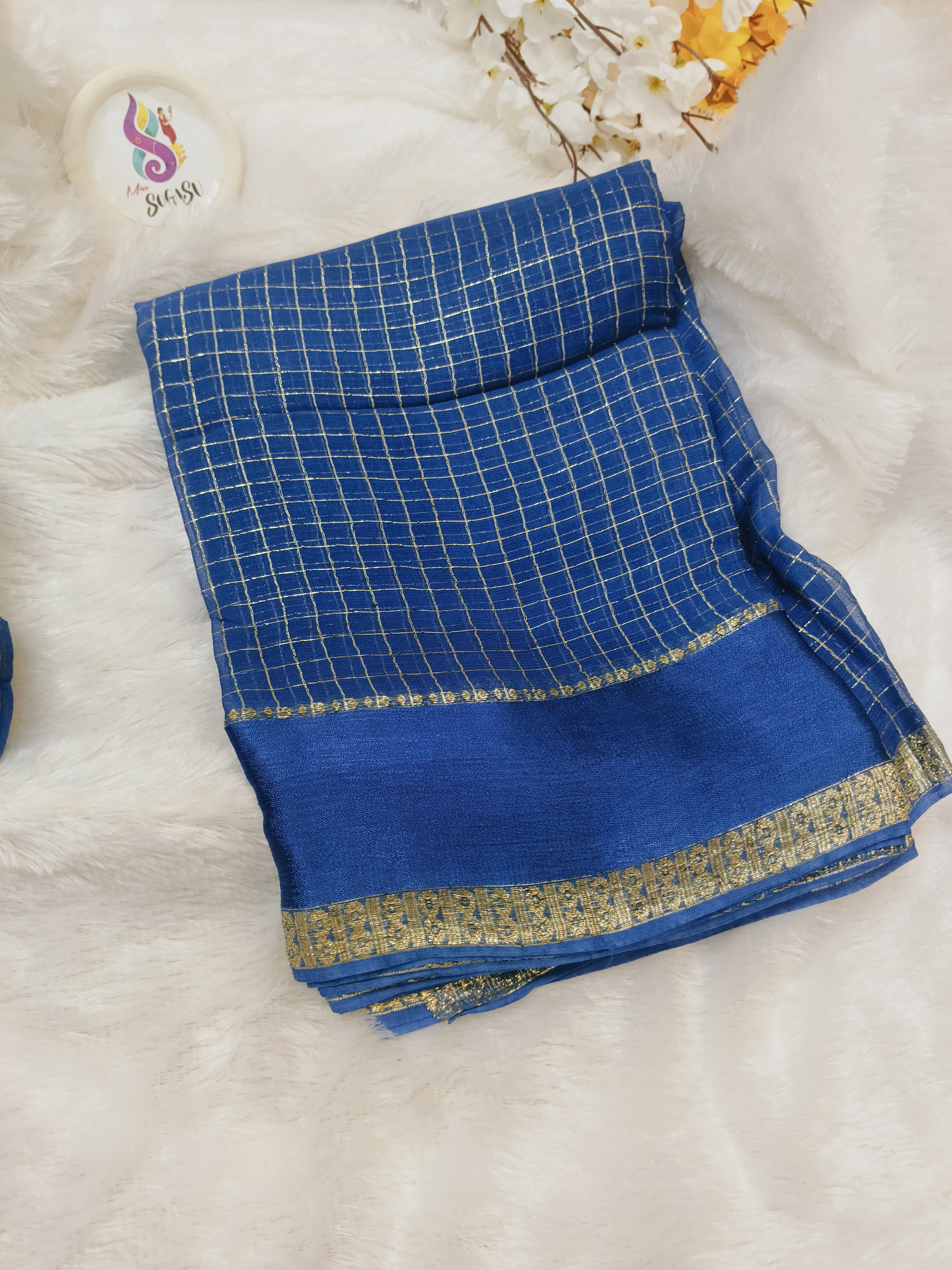 Blue Chinon Georgette Sareee