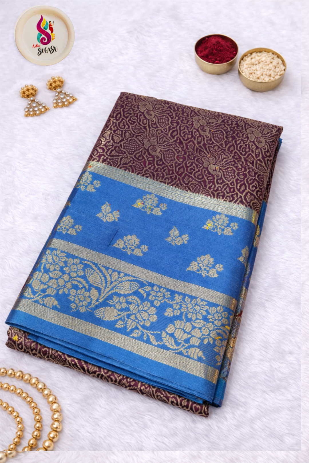 Brinjal colour banaras Saree