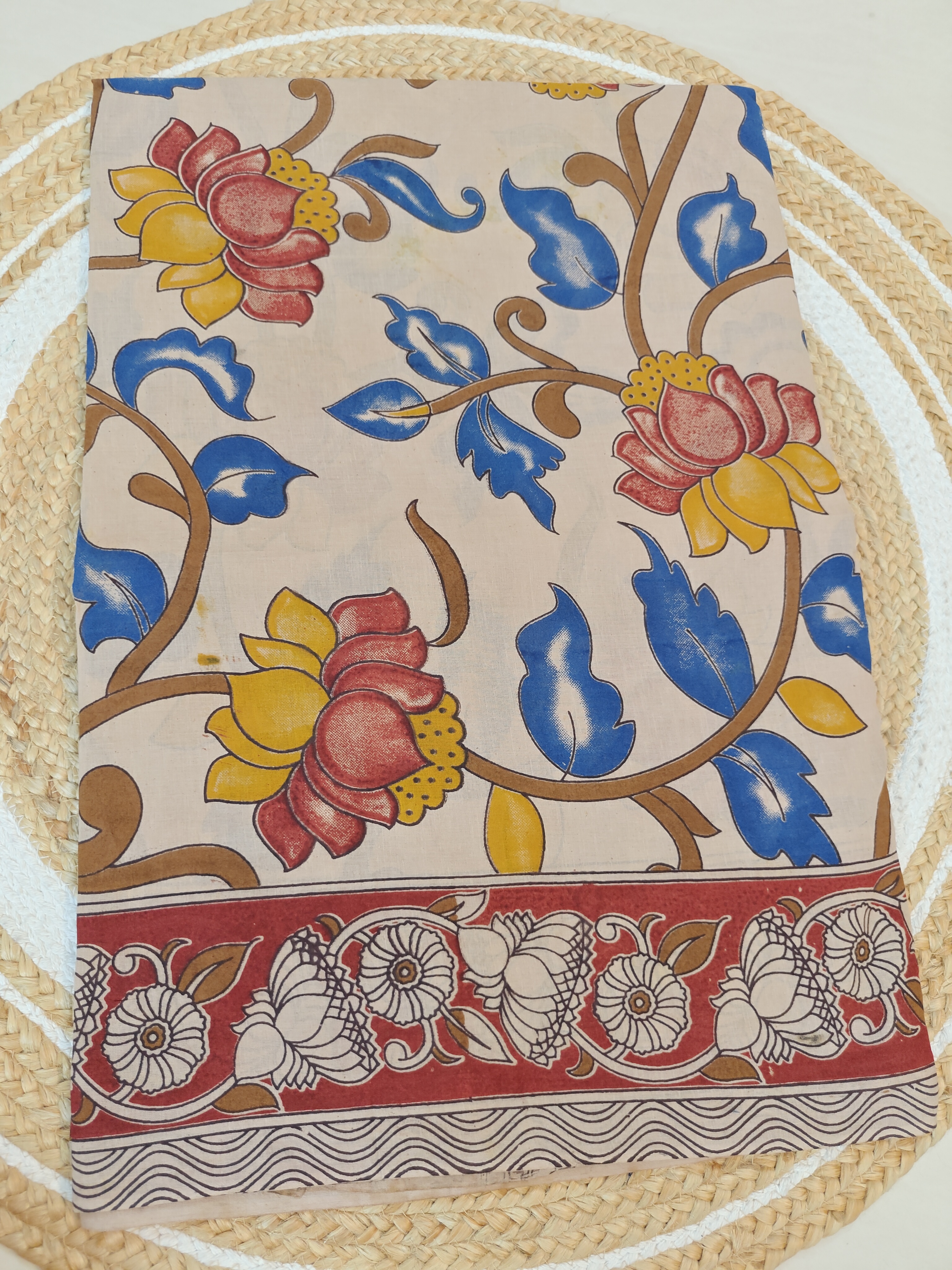 Coral Lotus Kalamkari Printed Saree
