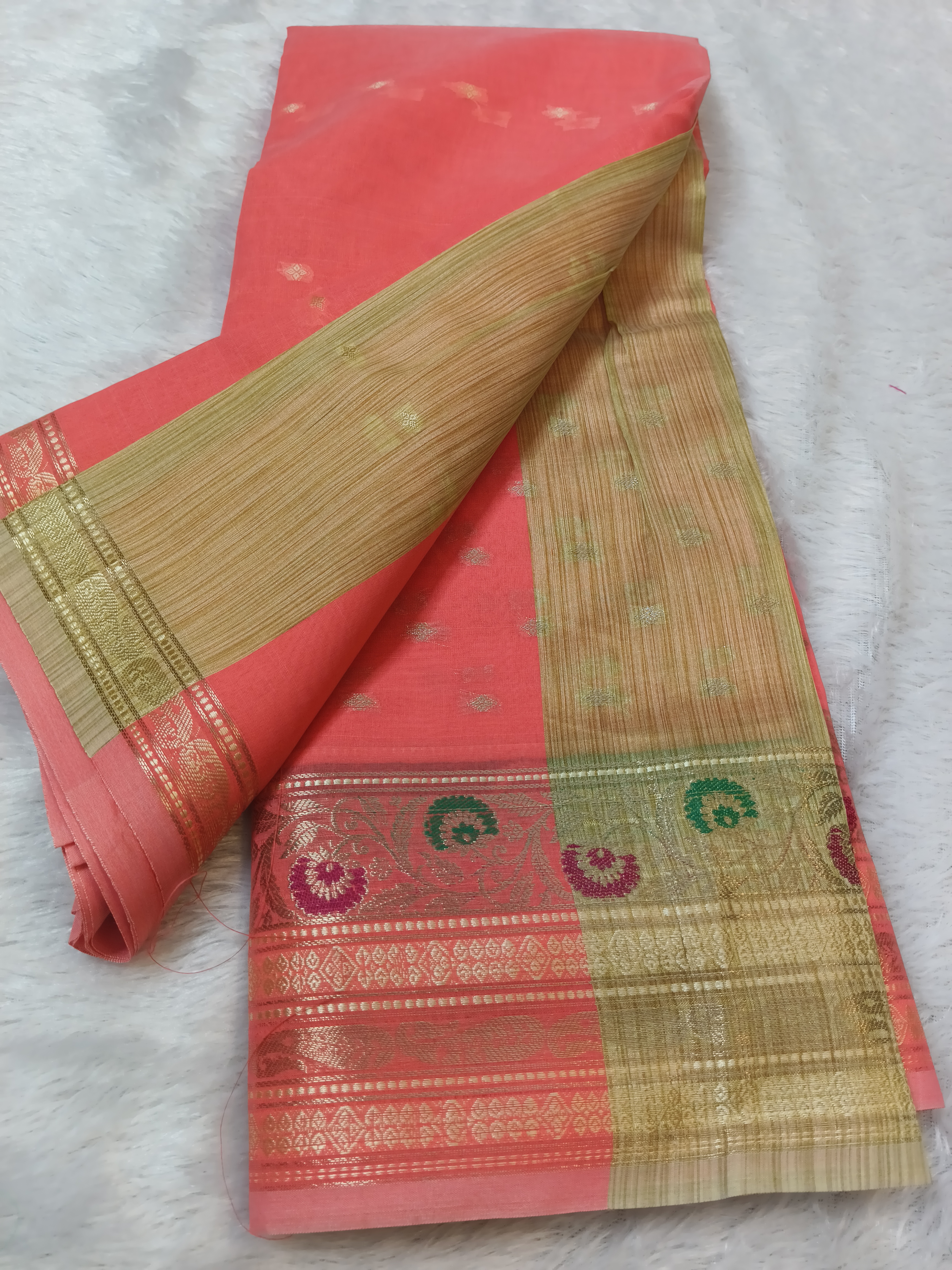 Coral Pink Banaras saree