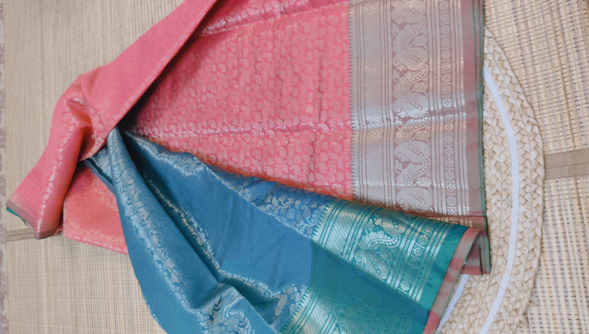 Coral Pink Zari Weave Fancy Pattu Saree hover