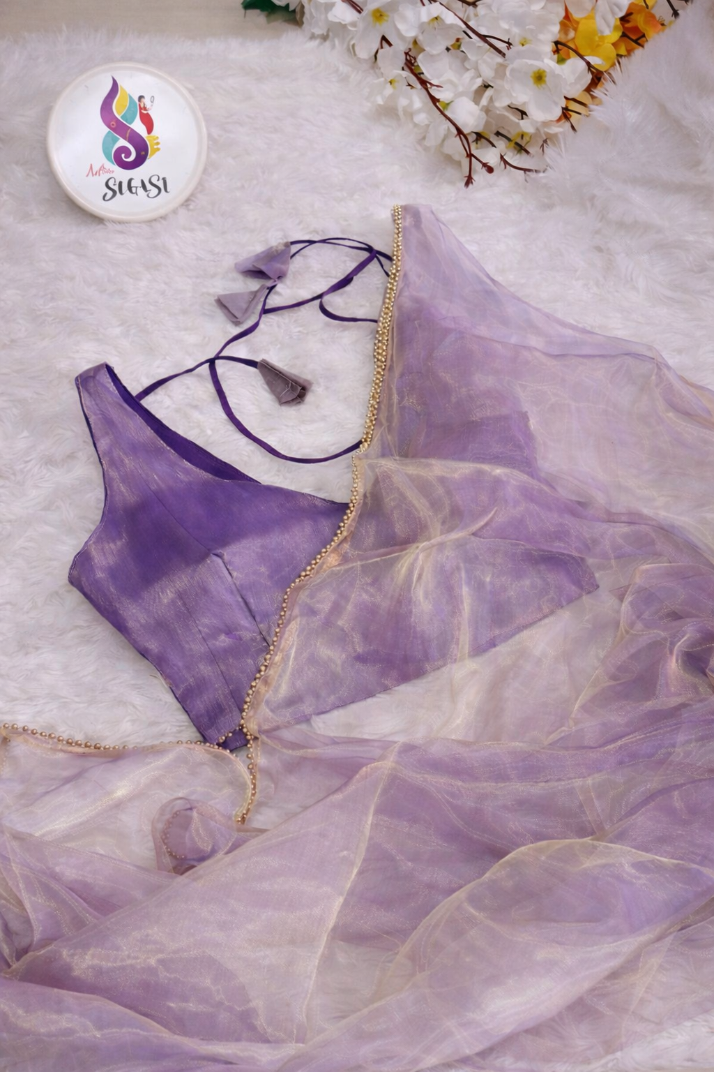 Dual Tone Organza Saree with Designer Blouse – Lavender Purple