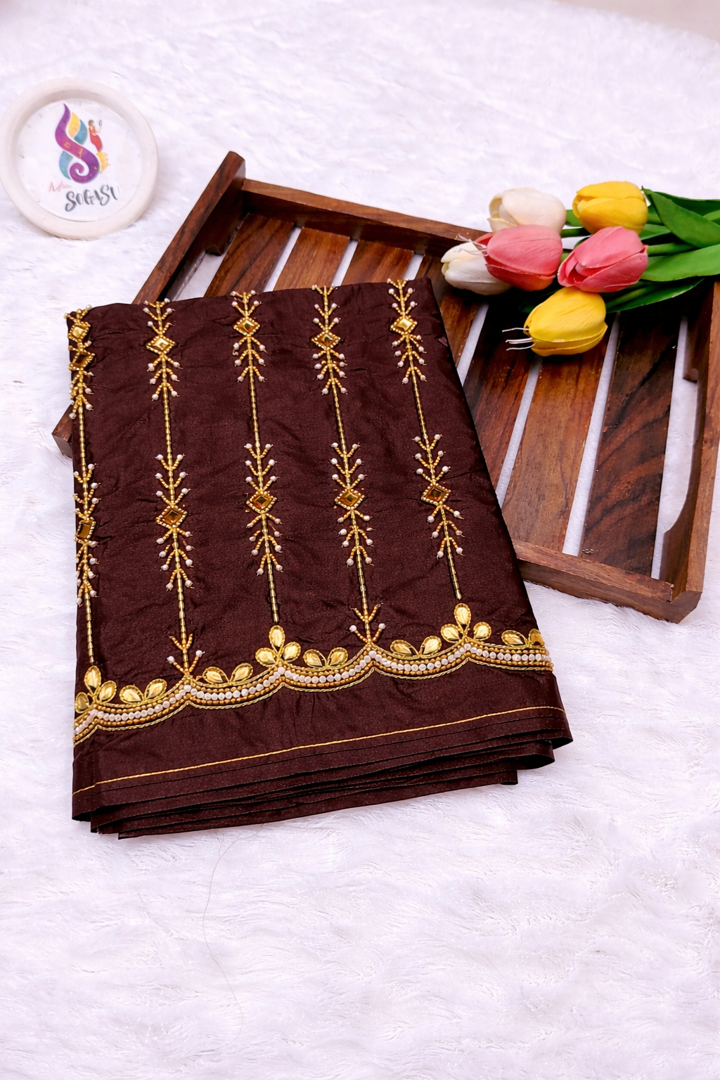 Chocolate Maggam Work Blouse Piece