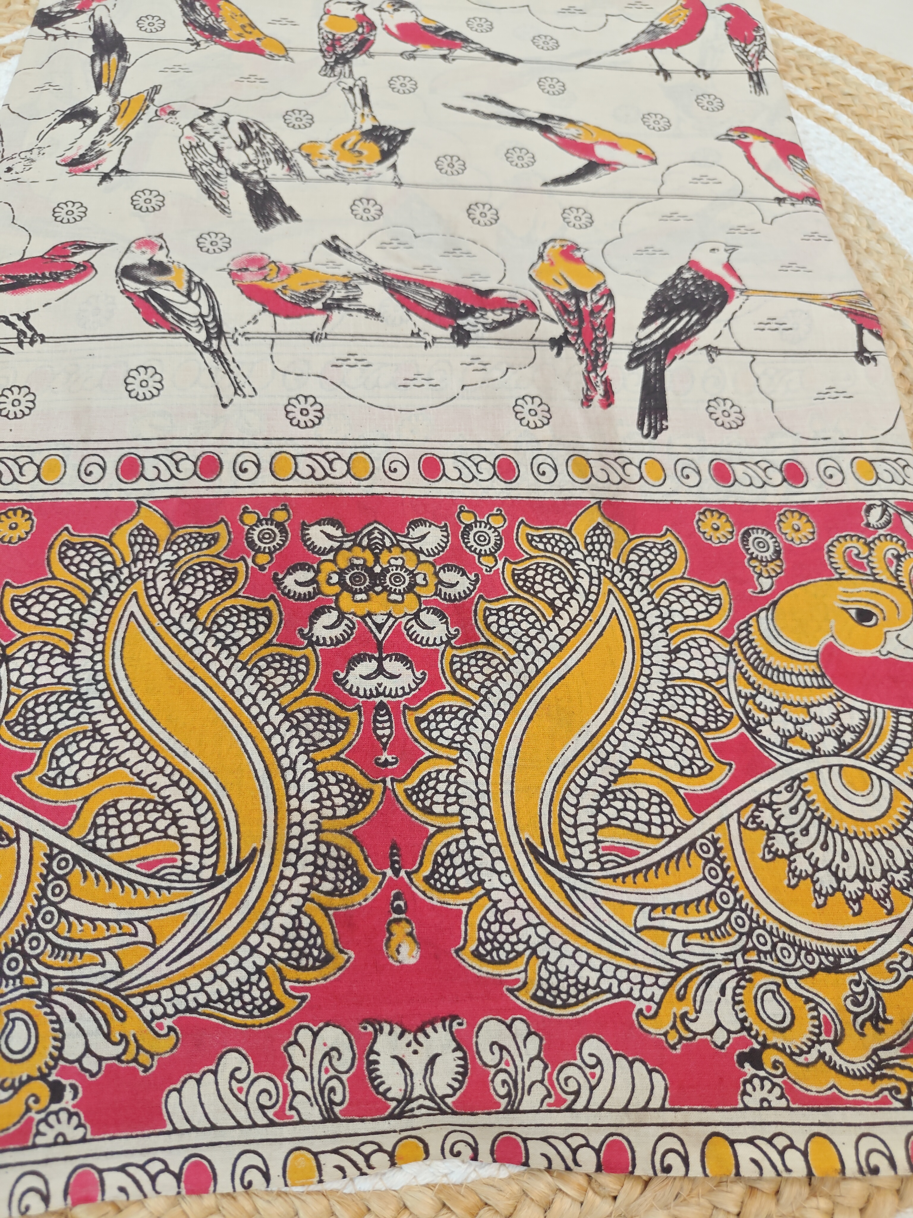 Heritage Bird Motif Kalamkari Printed Saree