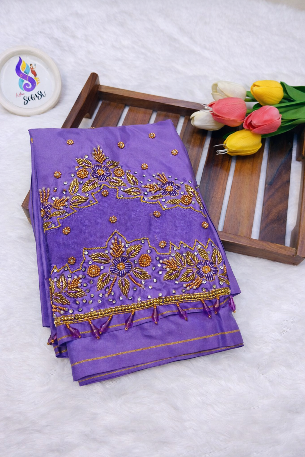 Lavender Floral Maggam Work Blouse