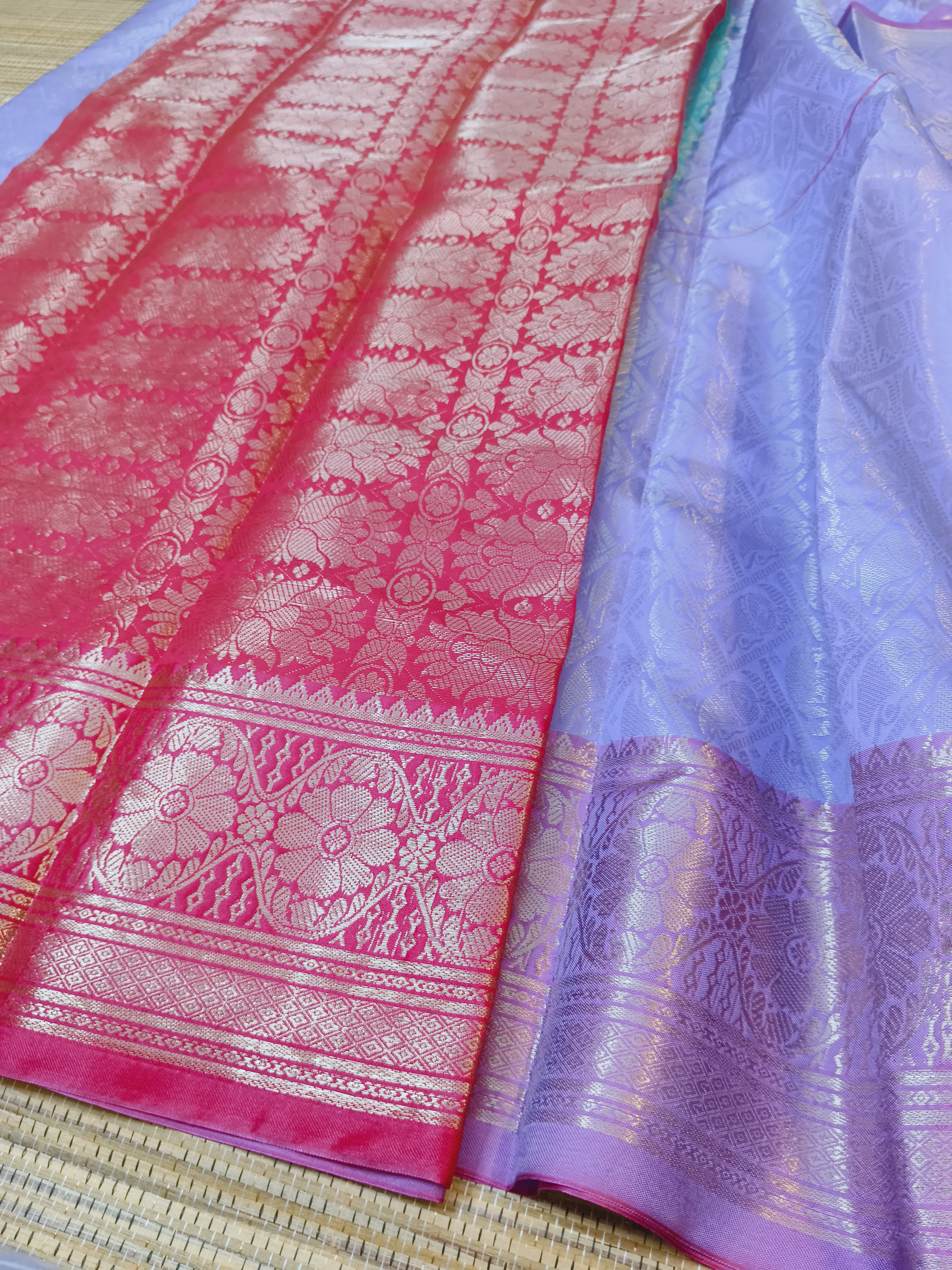 Lavender Pink Contrast Fancy Pattu Saree hover