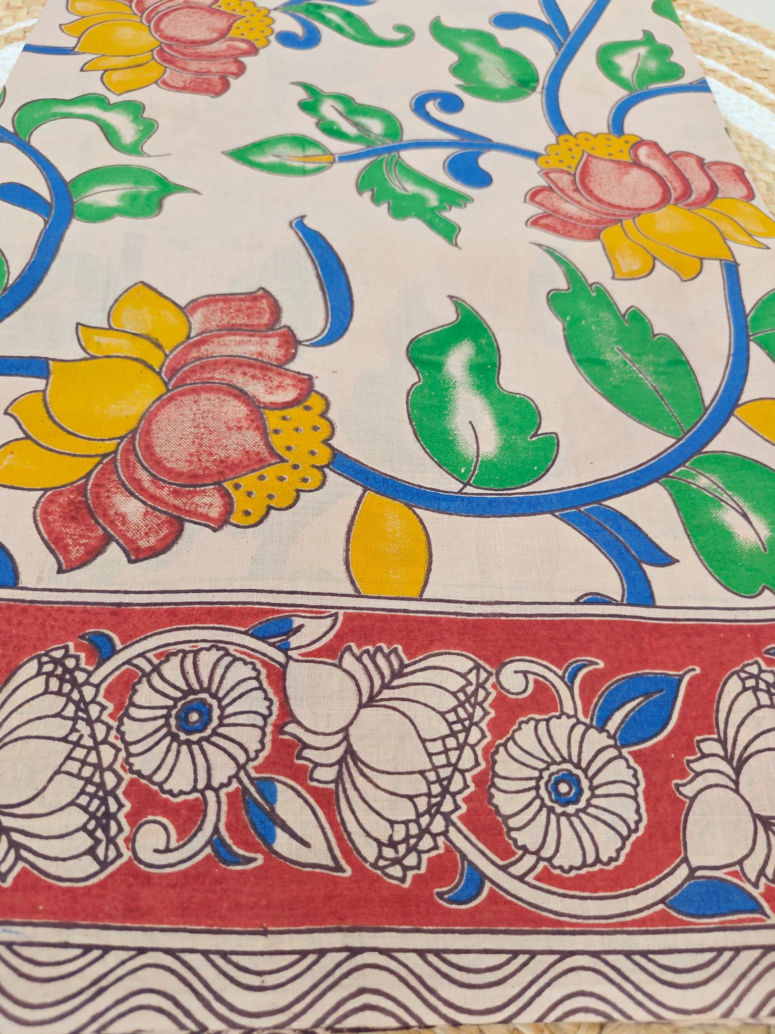 Lotus Vine Kalamkari Printed Saree
