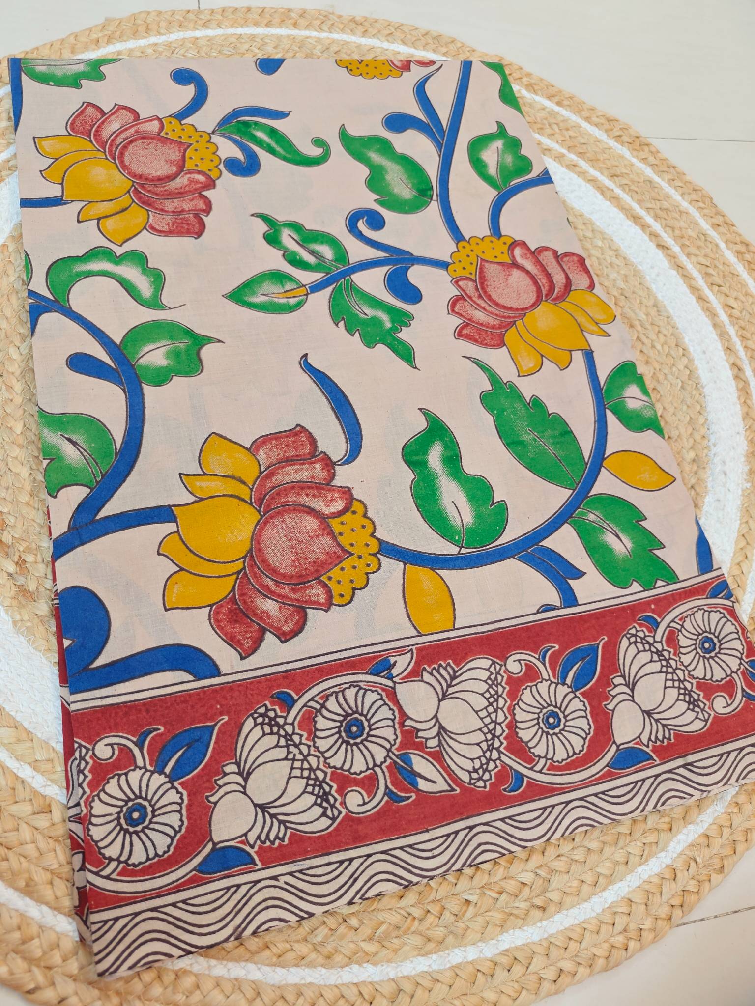 Lotus Vine Kalamkari Printed Saree