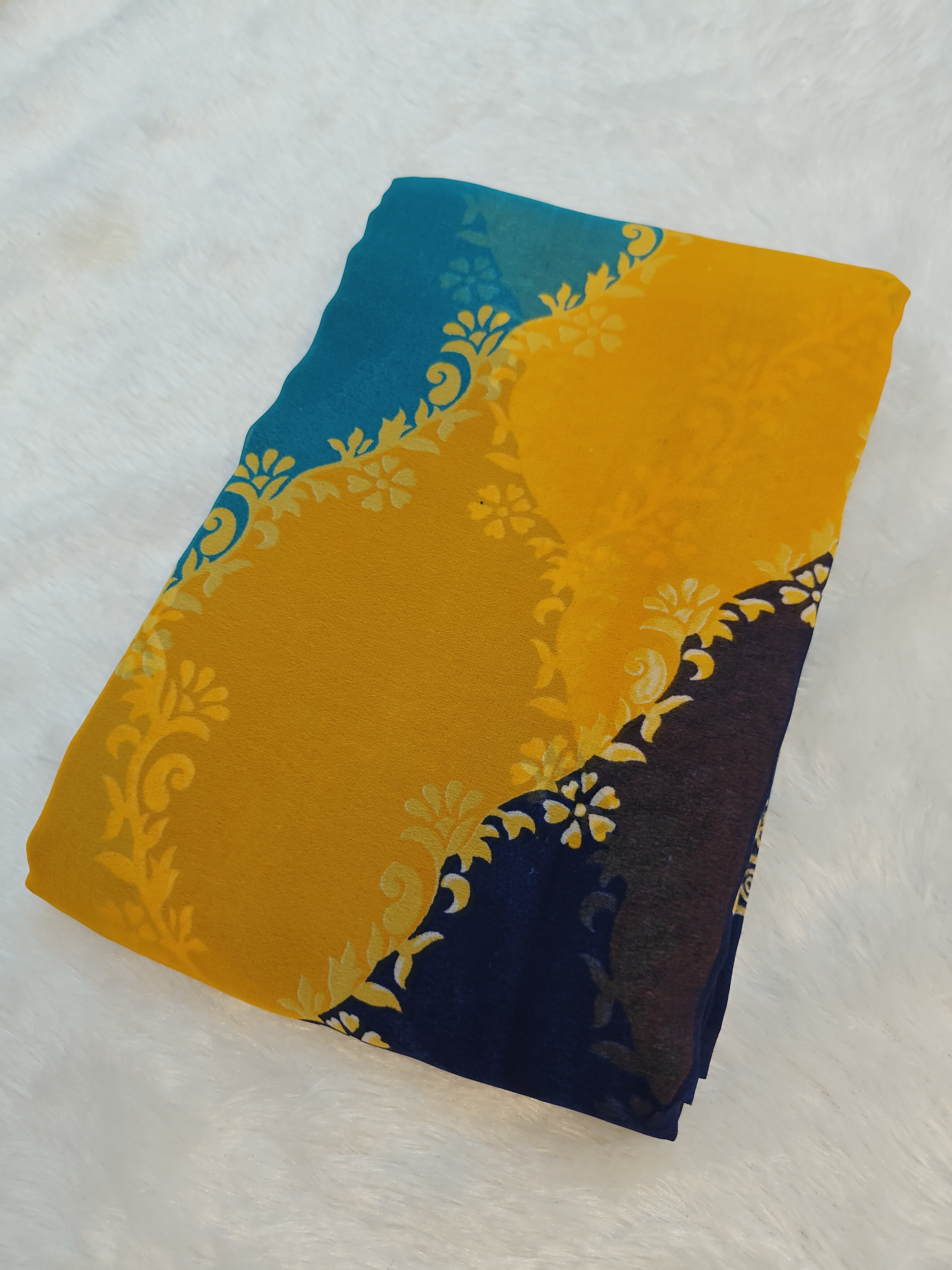 Midnight Blue & Mustard Yellow Designer Georgette Saree