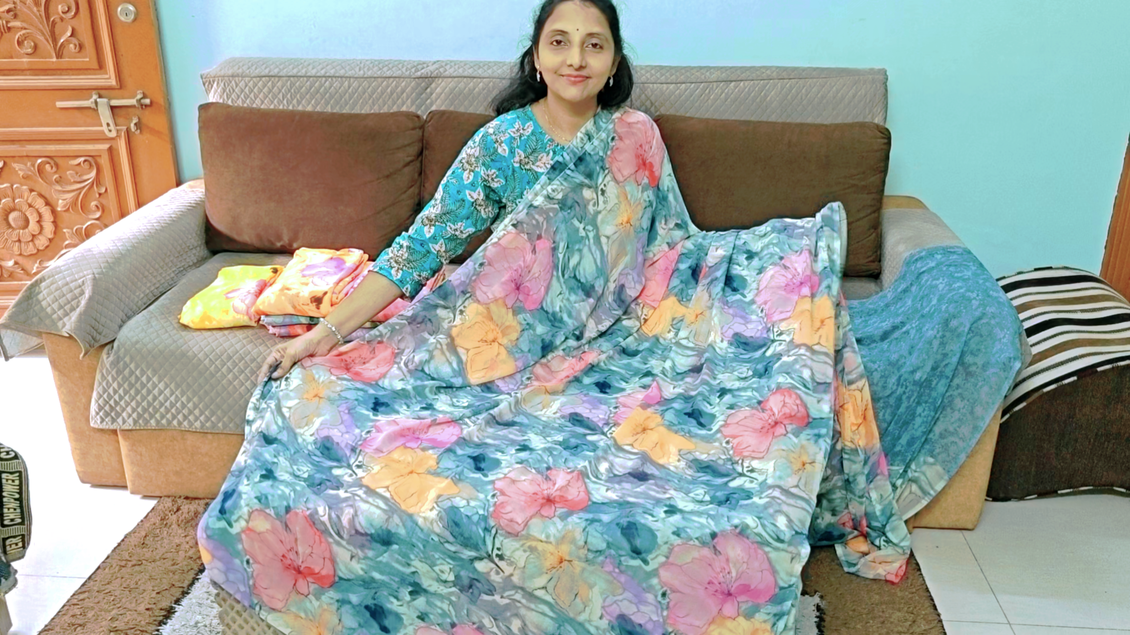 Misty Blue Junnu Mukka Pastel Saree
