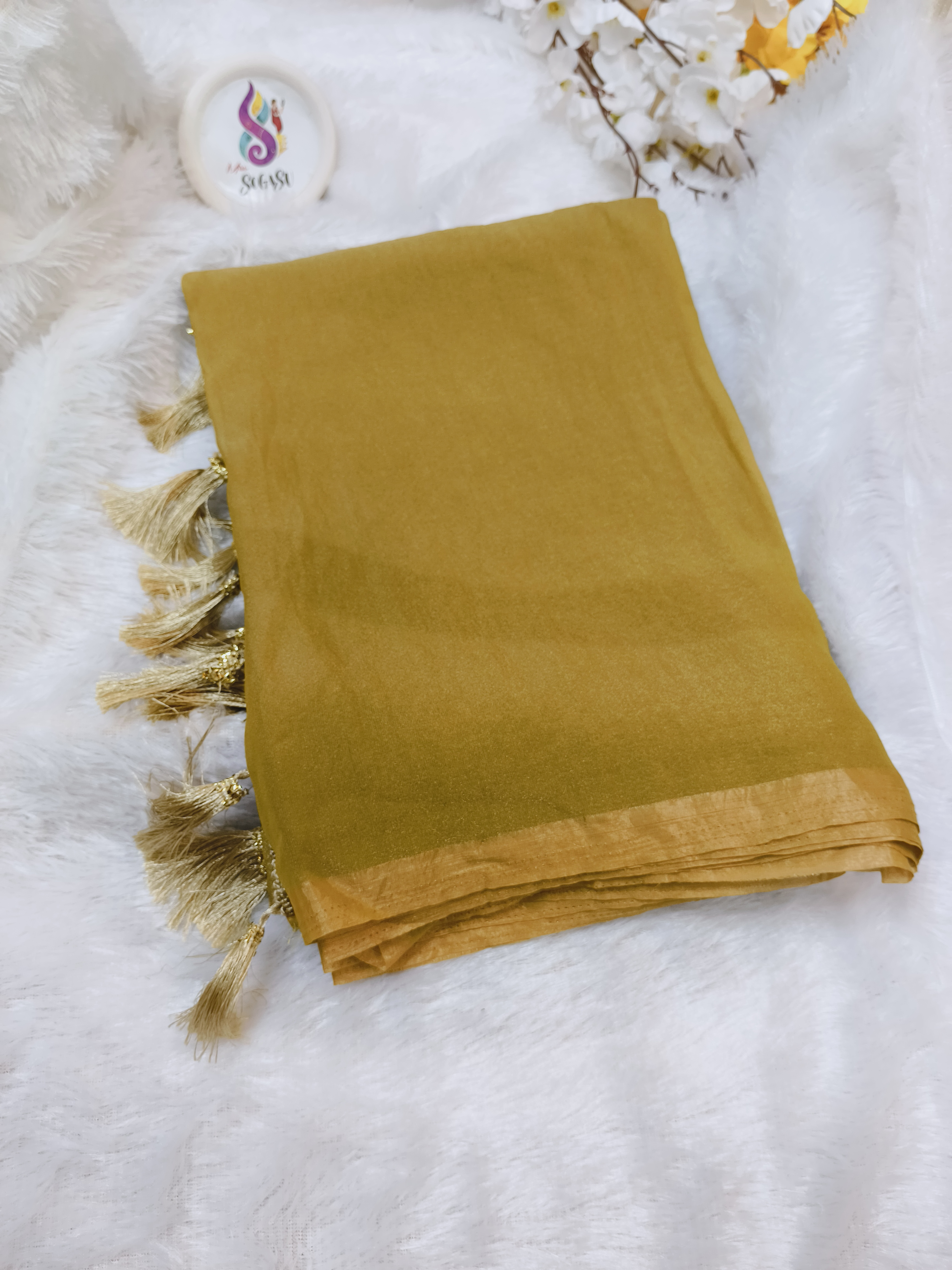 Mustard Yellow Dual Shade Georgette Saree with Space Silk Embroidered Blouse