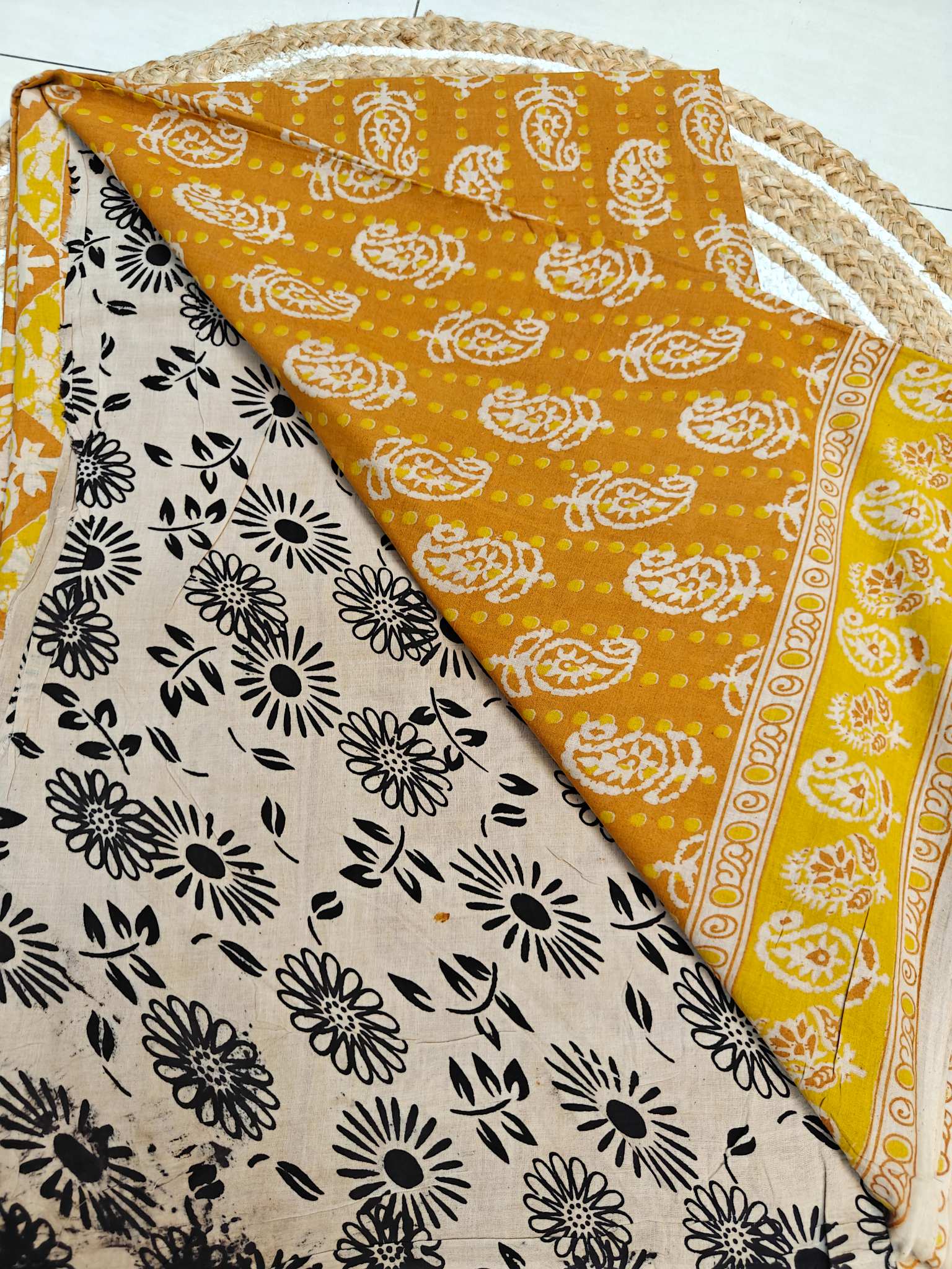 Mustard Yellow Kalamkari Printed Saree with Traditional Border hover