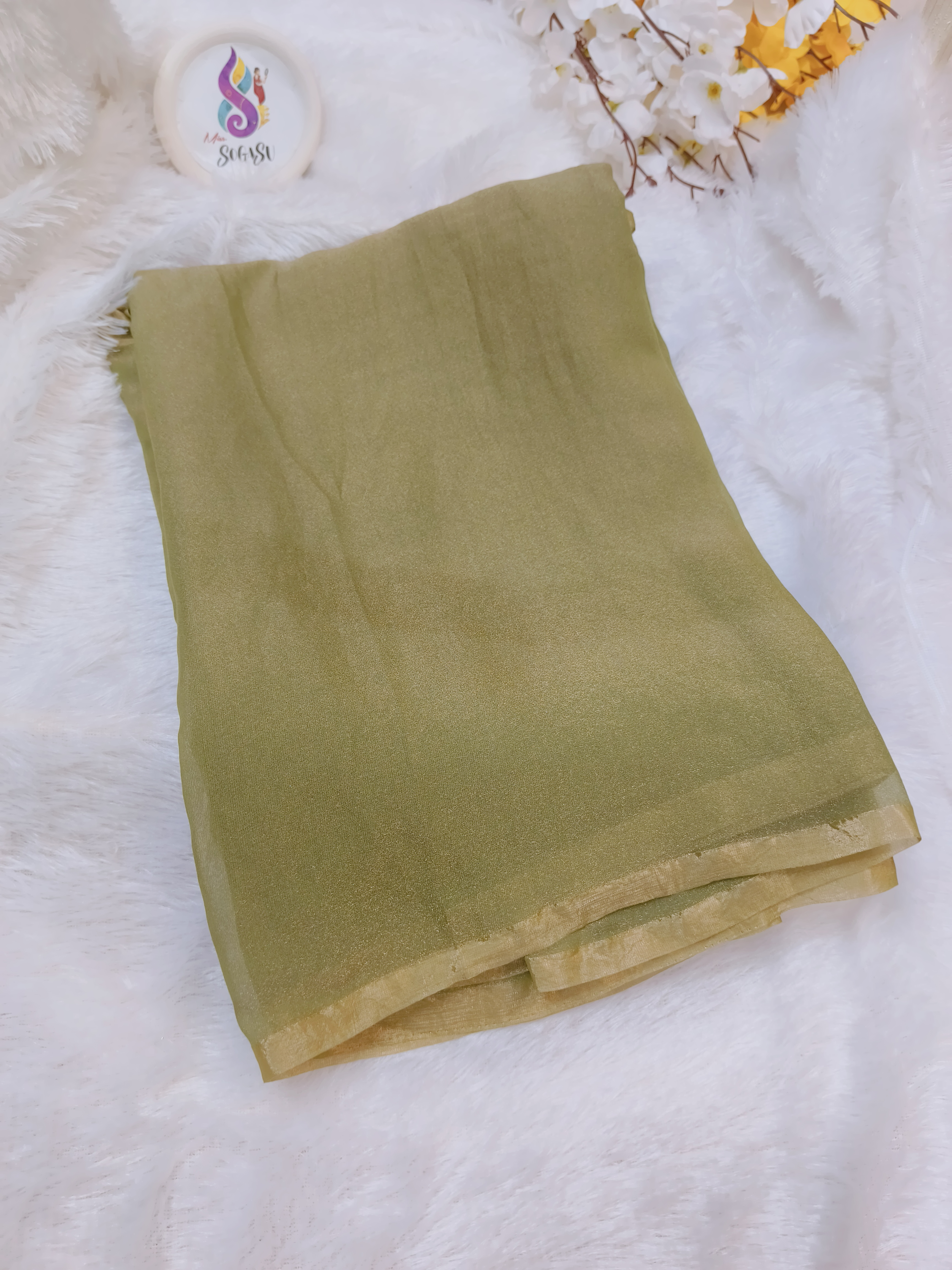 Olive Green Dual Shade Georgette Saree with Space Silk Embroidered Blouse