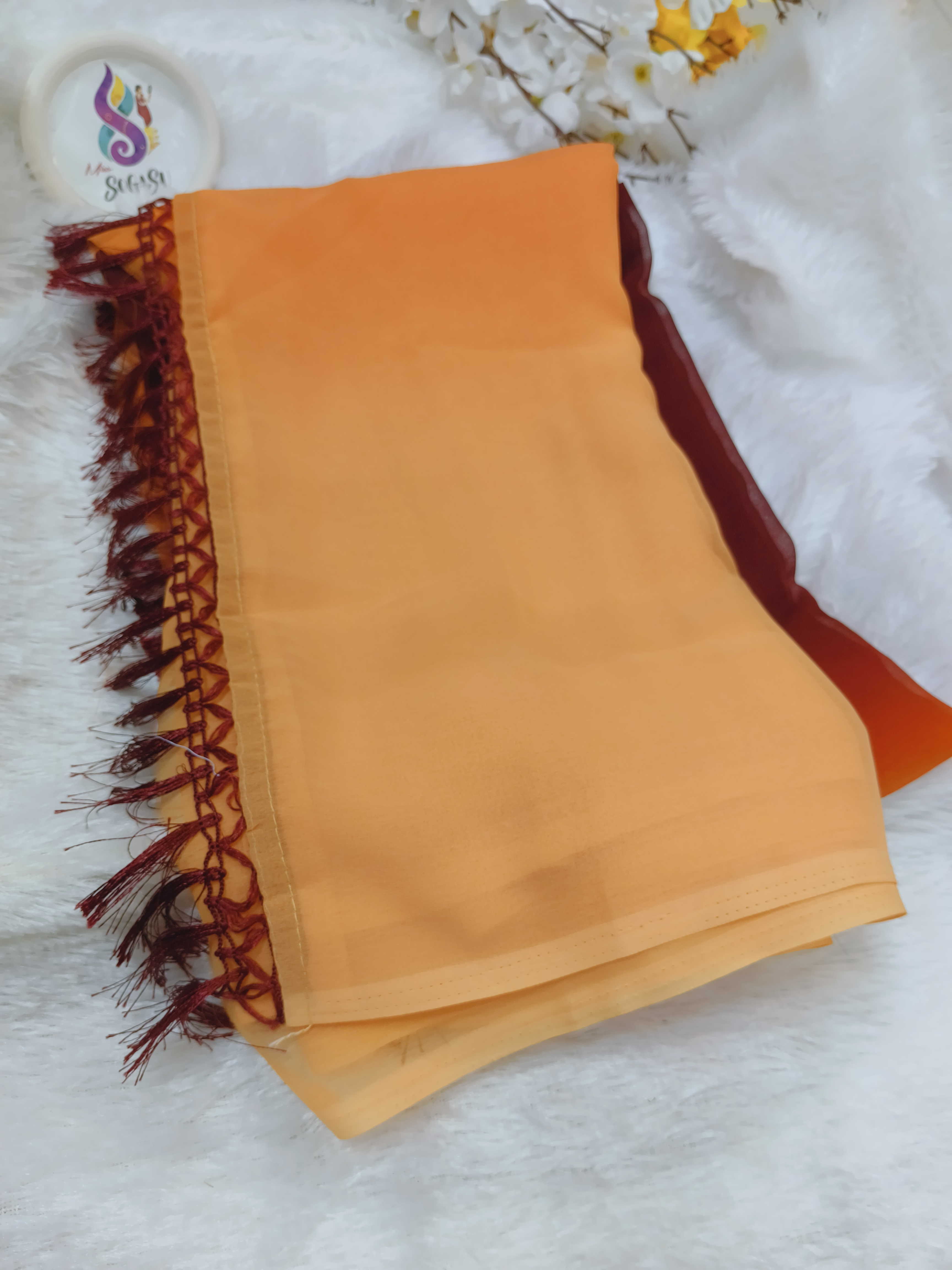 Orange Dual Shade Georgette Saree with Floral Embroidered Blouse