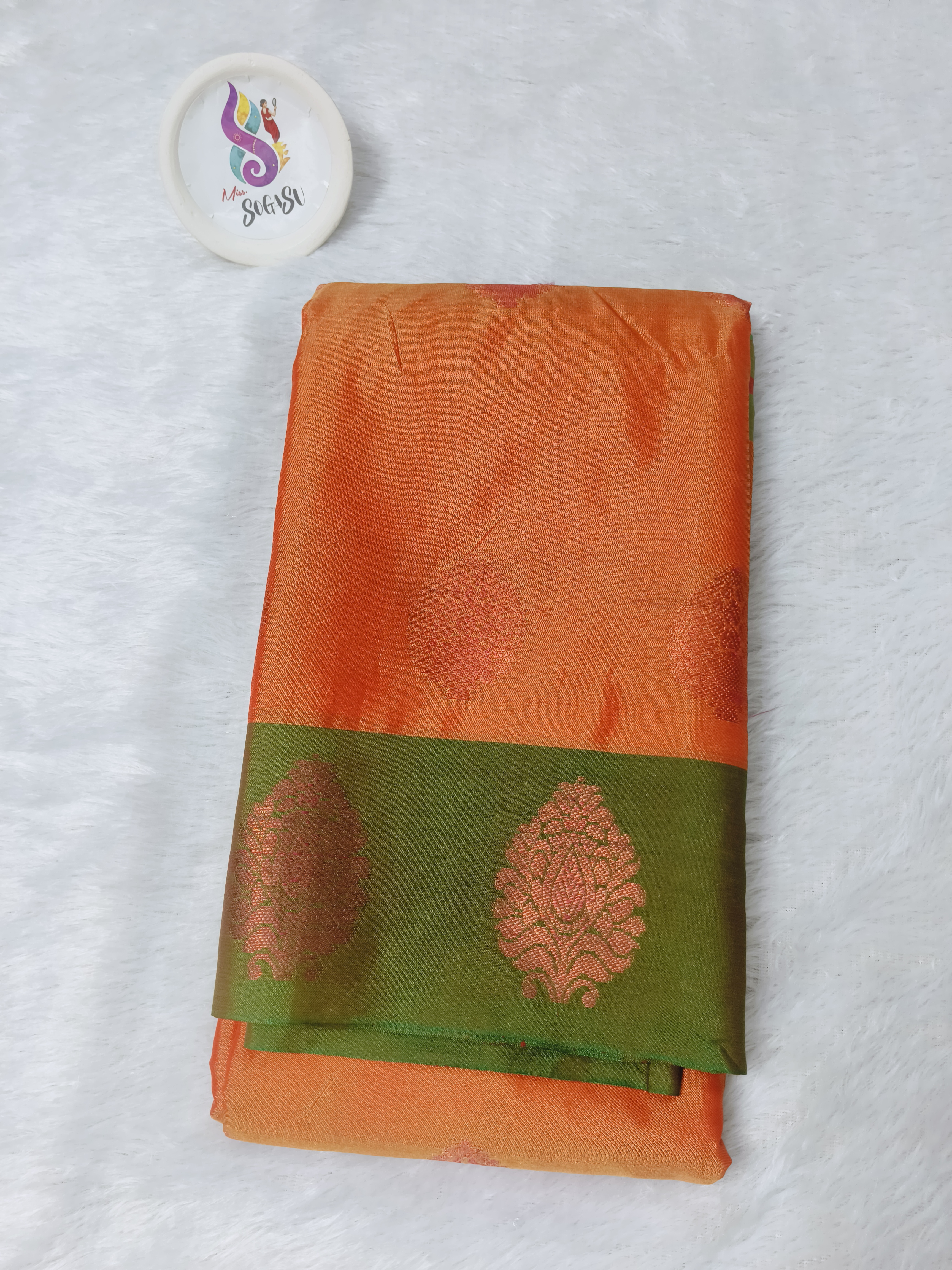 Orange Green Banarasi Zari Saree