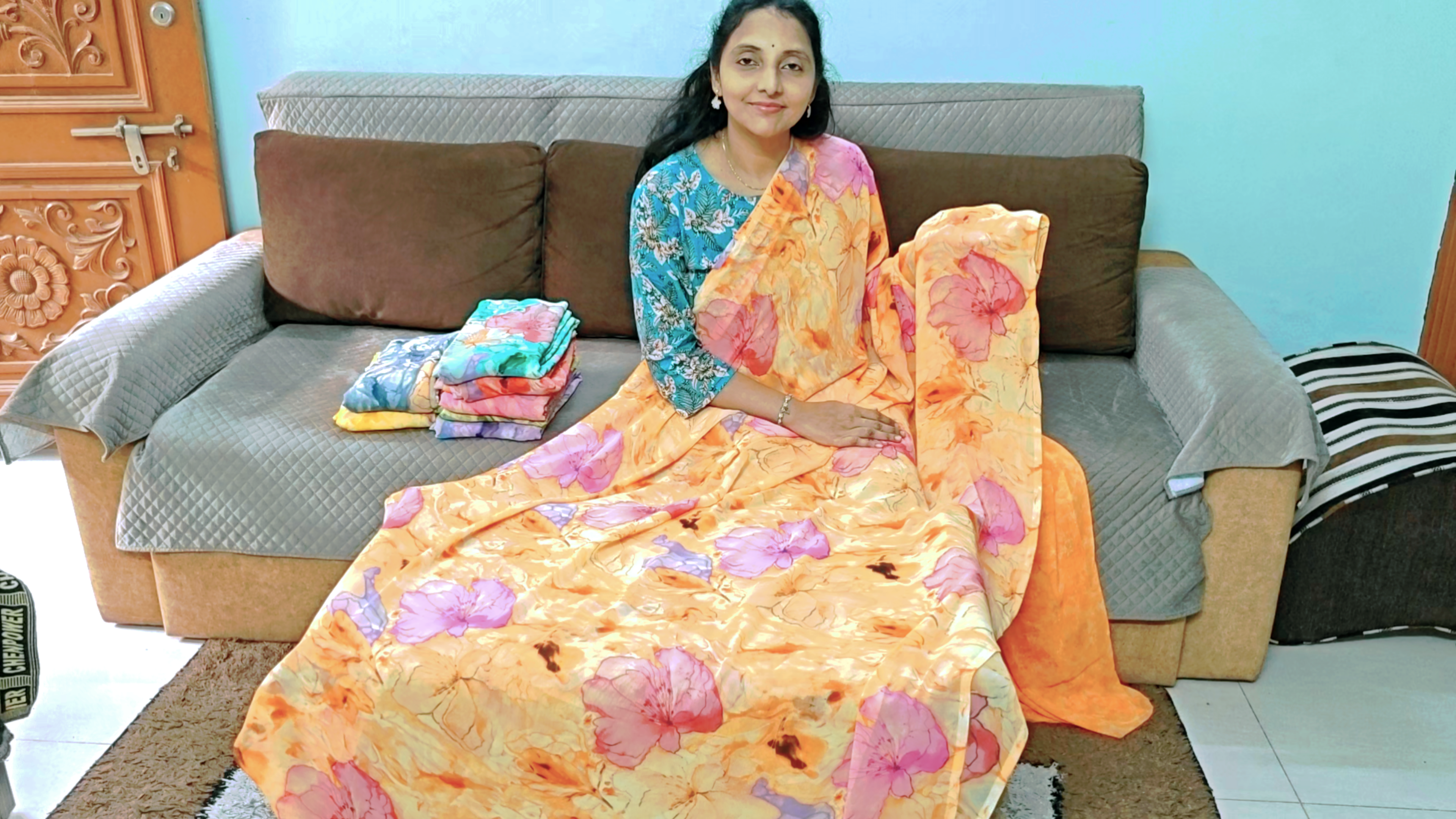 Orange Junnumukka Saree