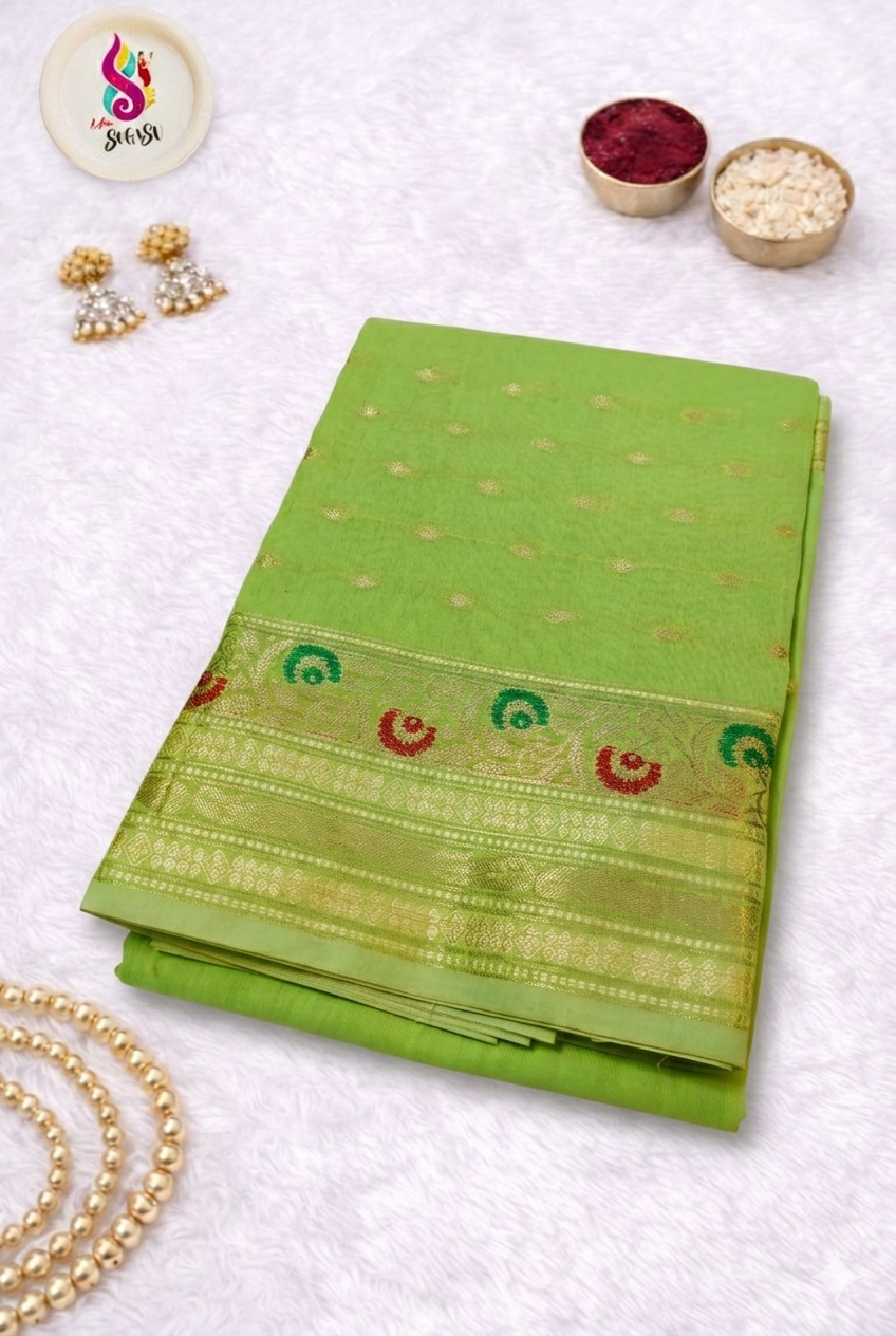 Parrot Green Banaras Silk