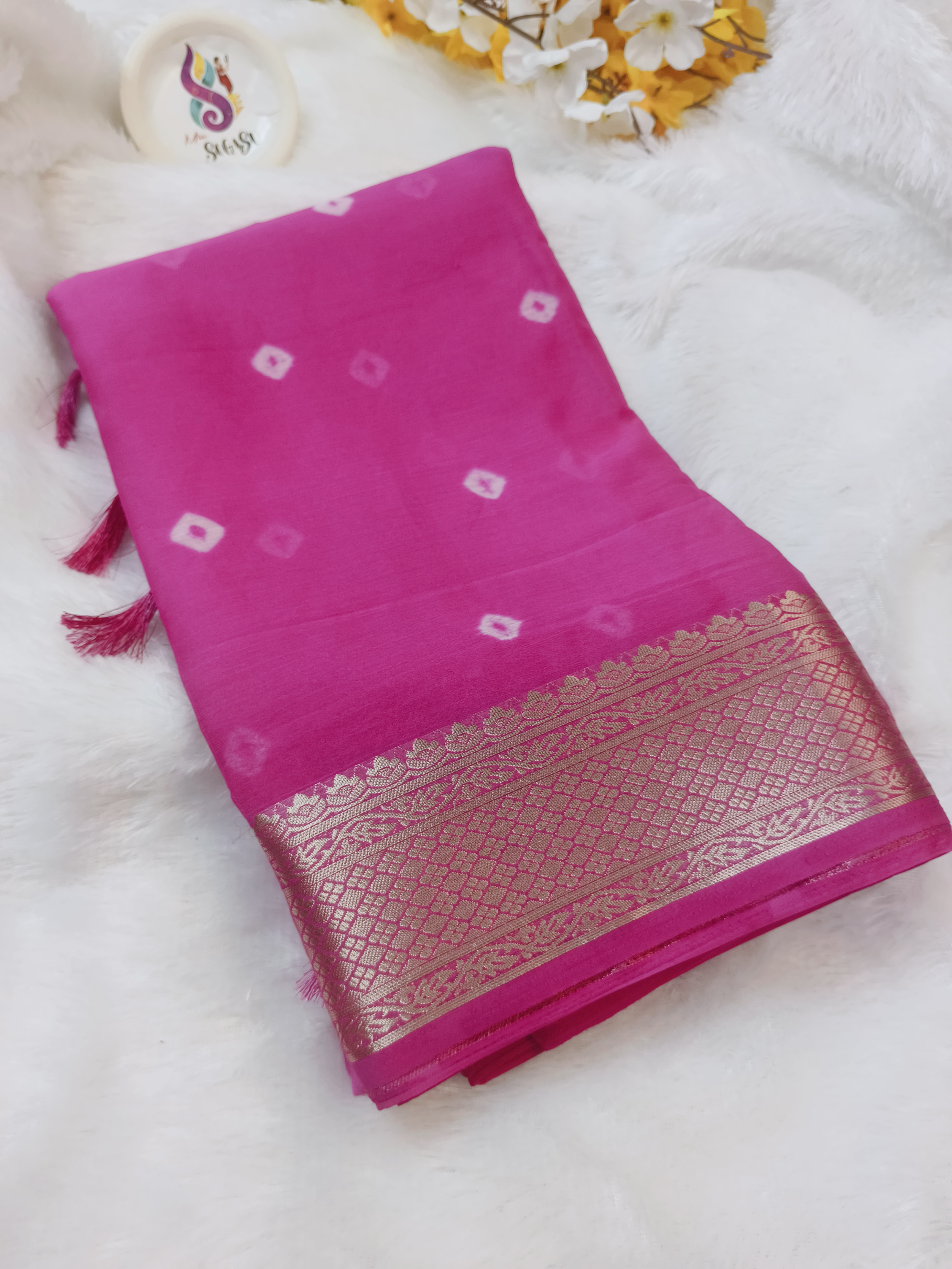 Pink Bandhani Banaras Saree