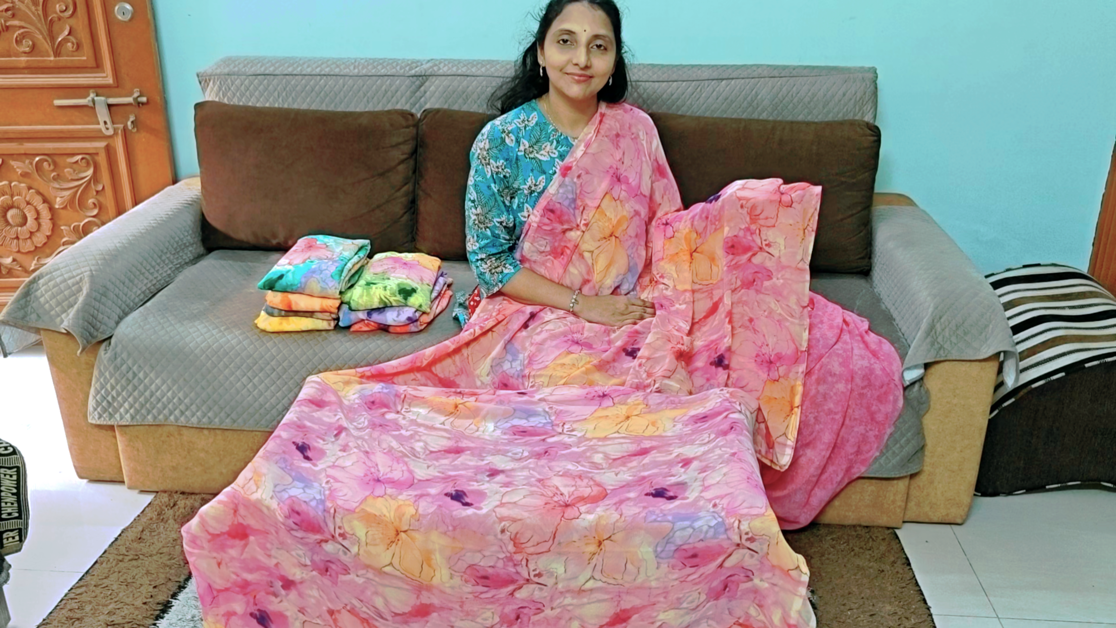 Pink Blossom Junnu Mukka Pastel Saree