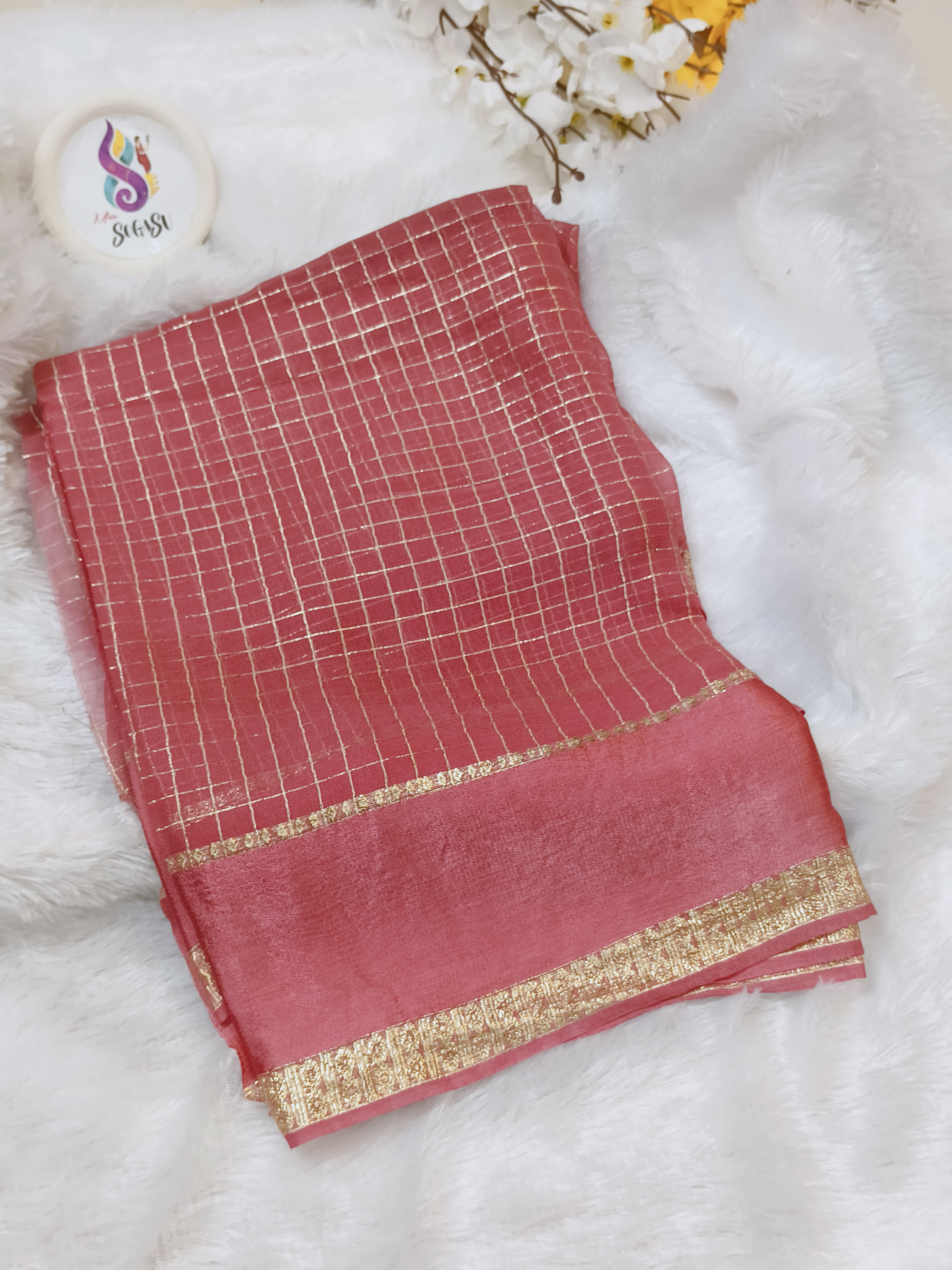 Pink Chinon Georgette Sareee