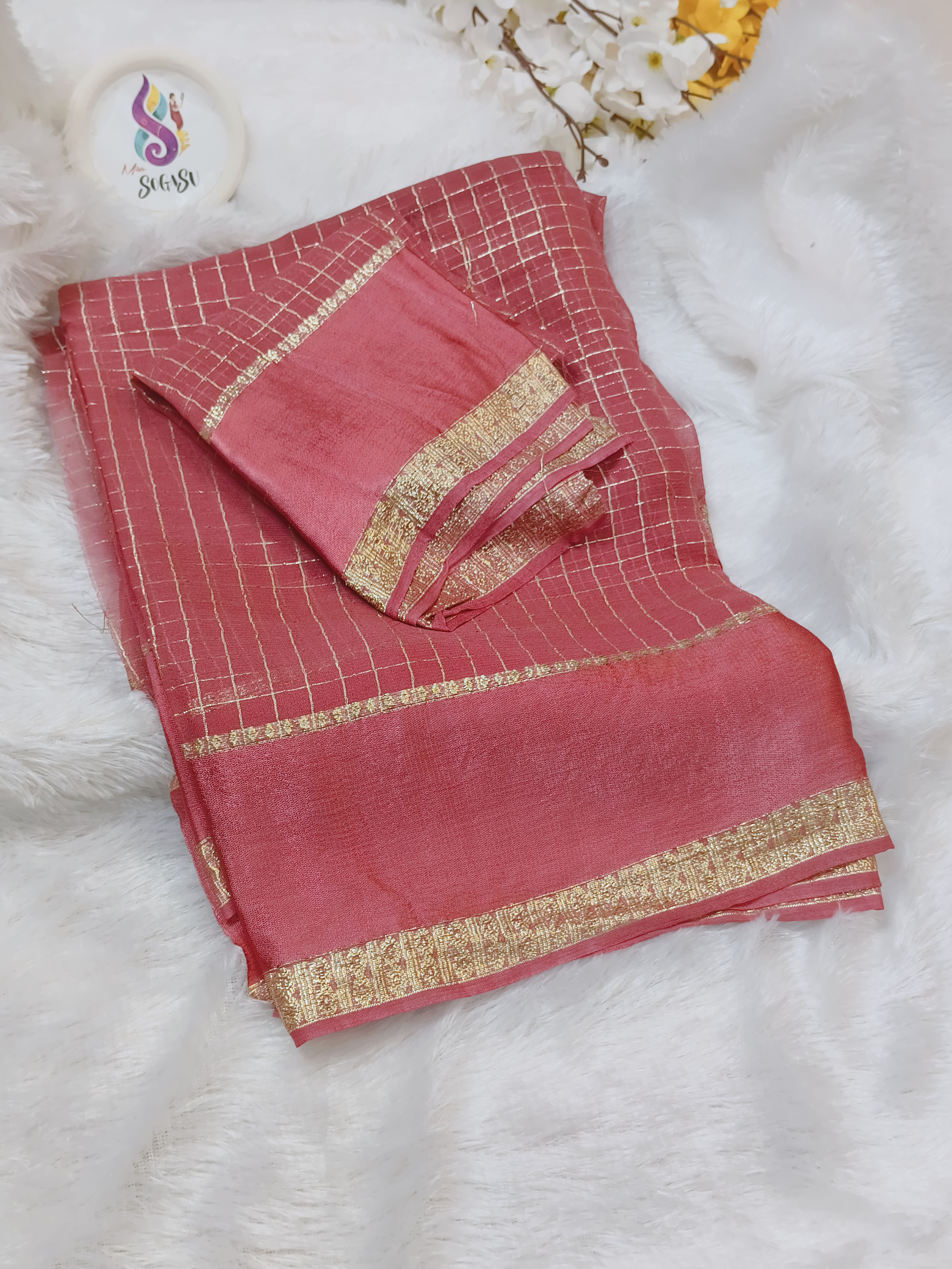 Pink Chinon Georgette Sareee