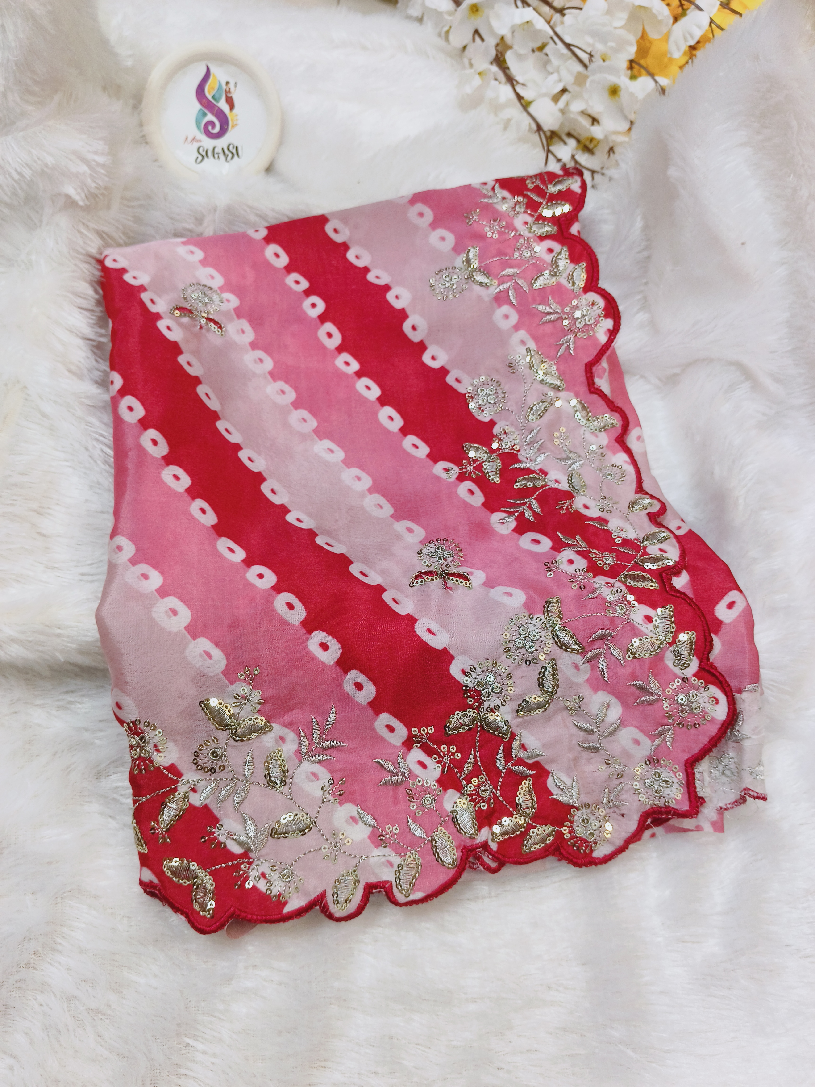 Pink Cutwork Saree with Floral Embroidery