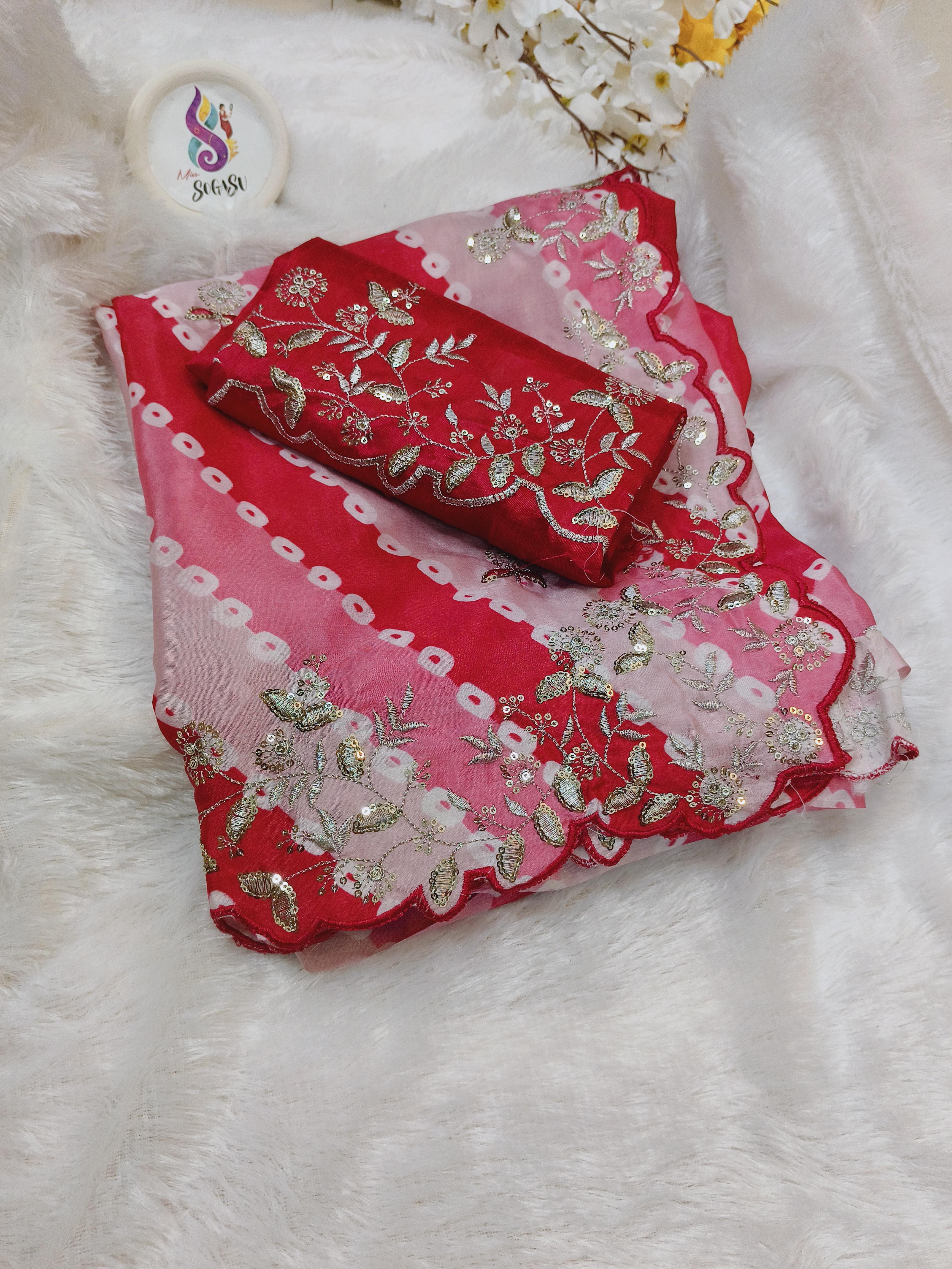 Pink Cutwork Saree with Floral Embroidery