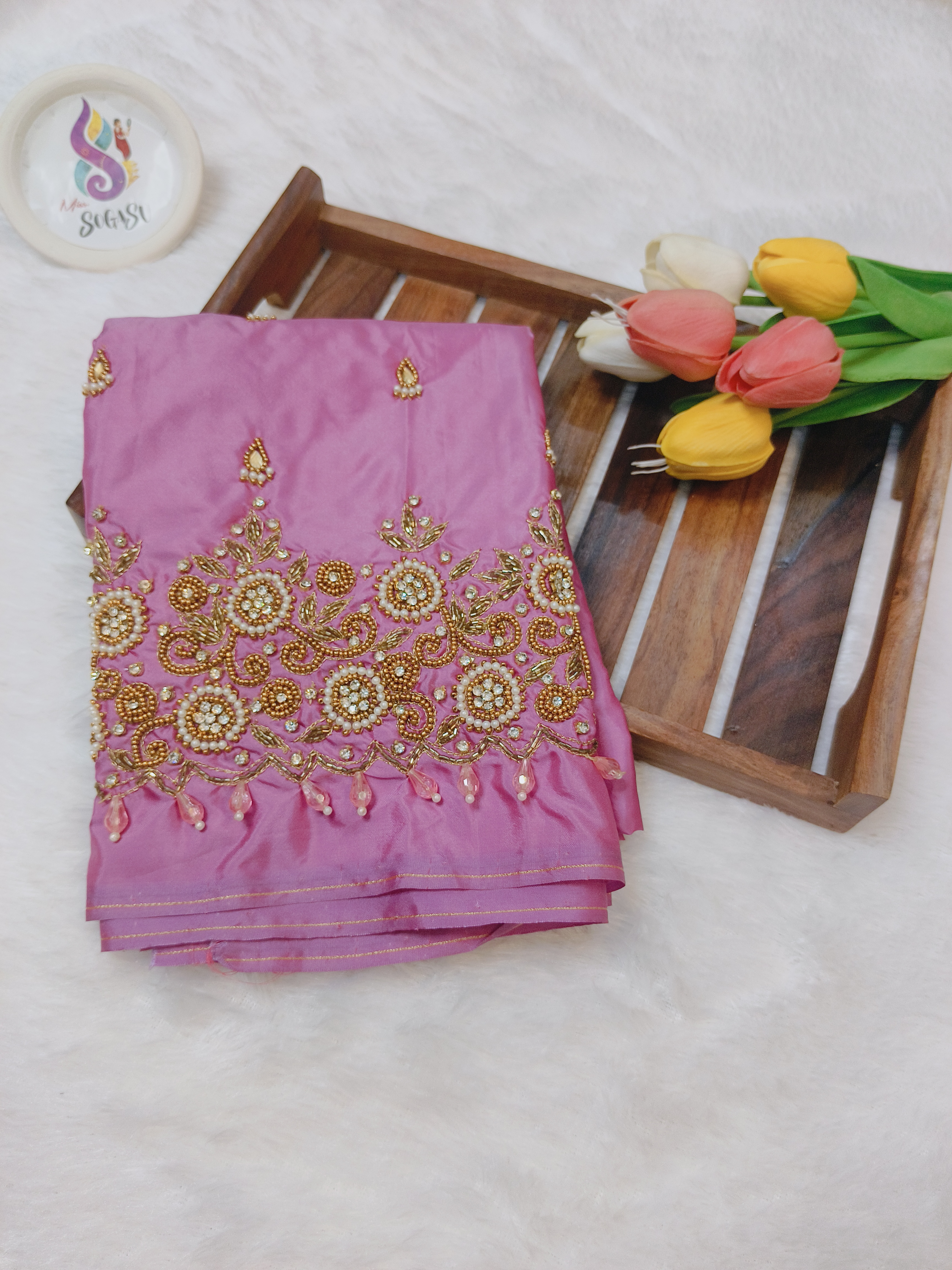 Pink Floral Heavy Maggam Blouse