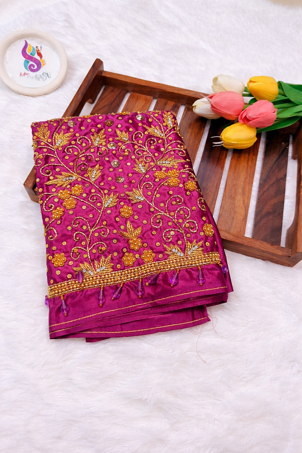 Rani Pink Heavy Floral Maggam Blouse