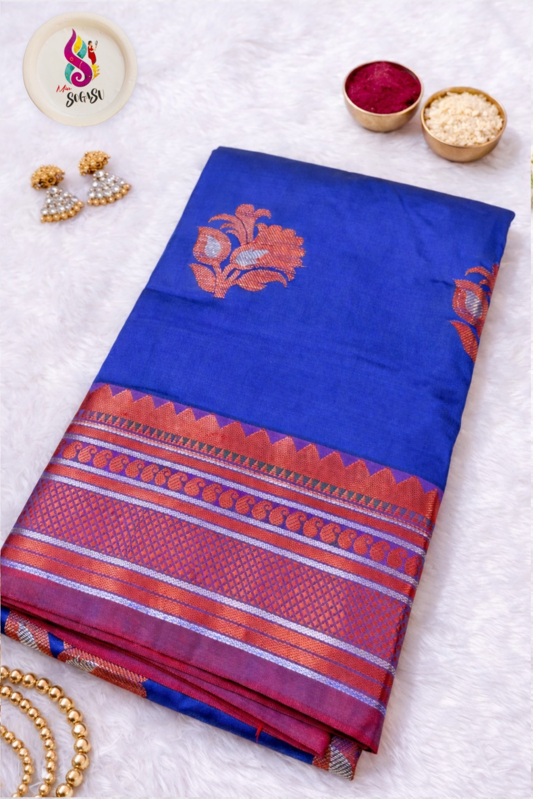 Royal blue contrast pink saree