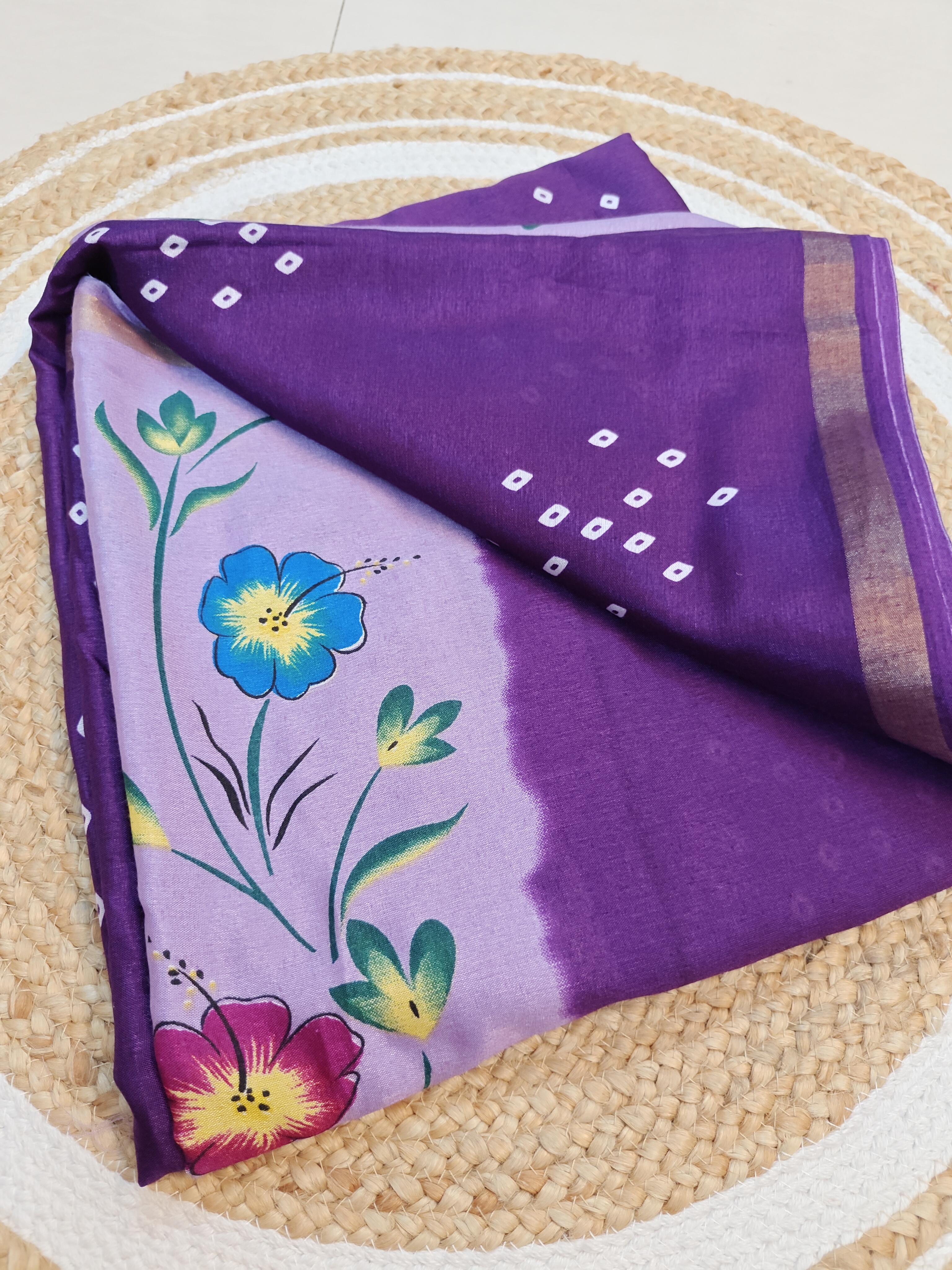 Royal Purple Maheshwari Silk Saree with Digital Floral Print