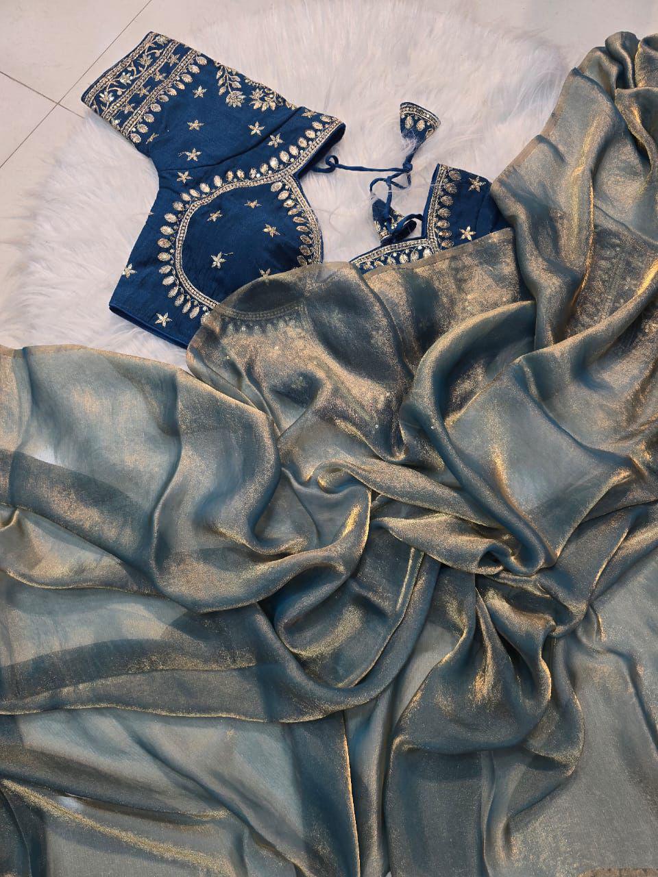 Space Silk Saree with Stitched Designer Blouse