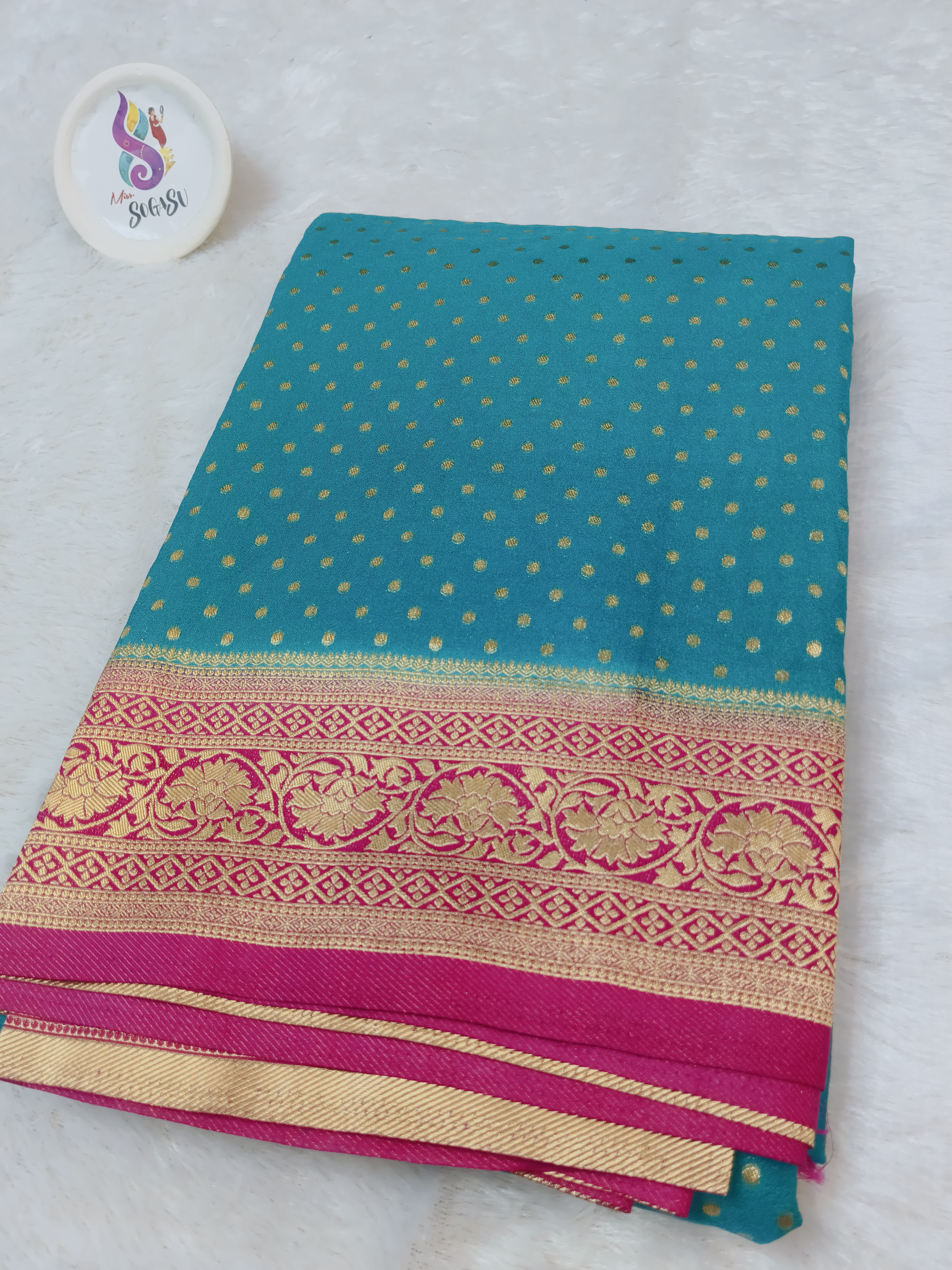 Teal Pink premium Banaras Tissue