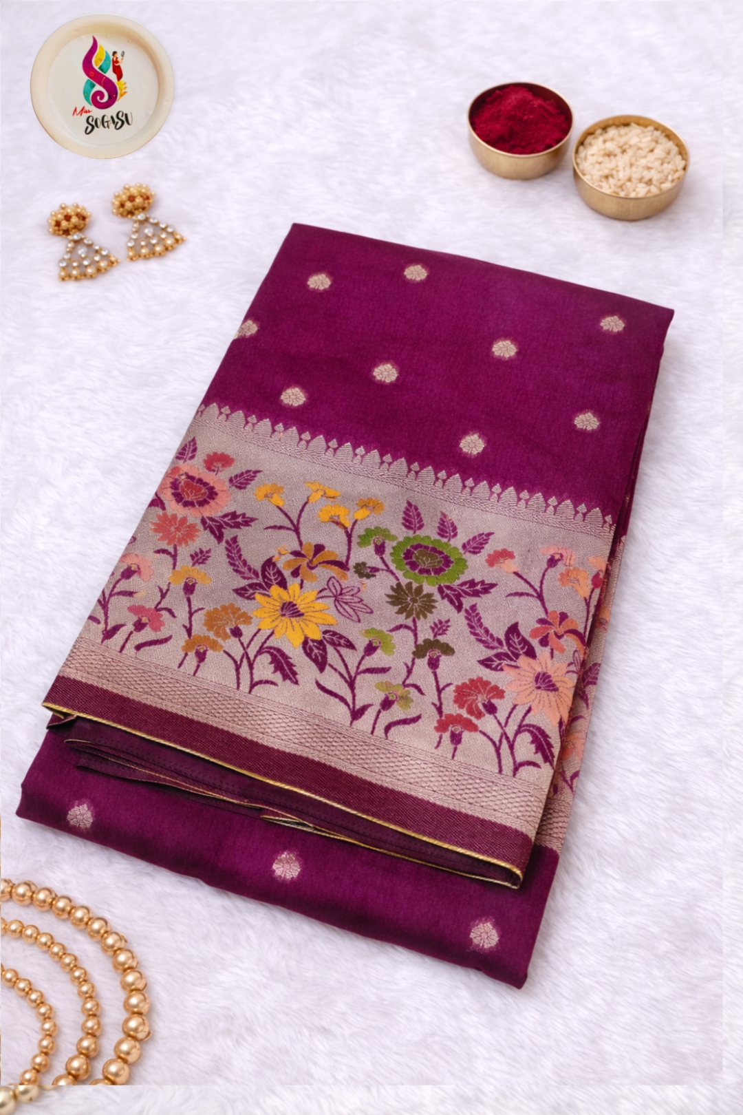Wine Floral Banaras Saree