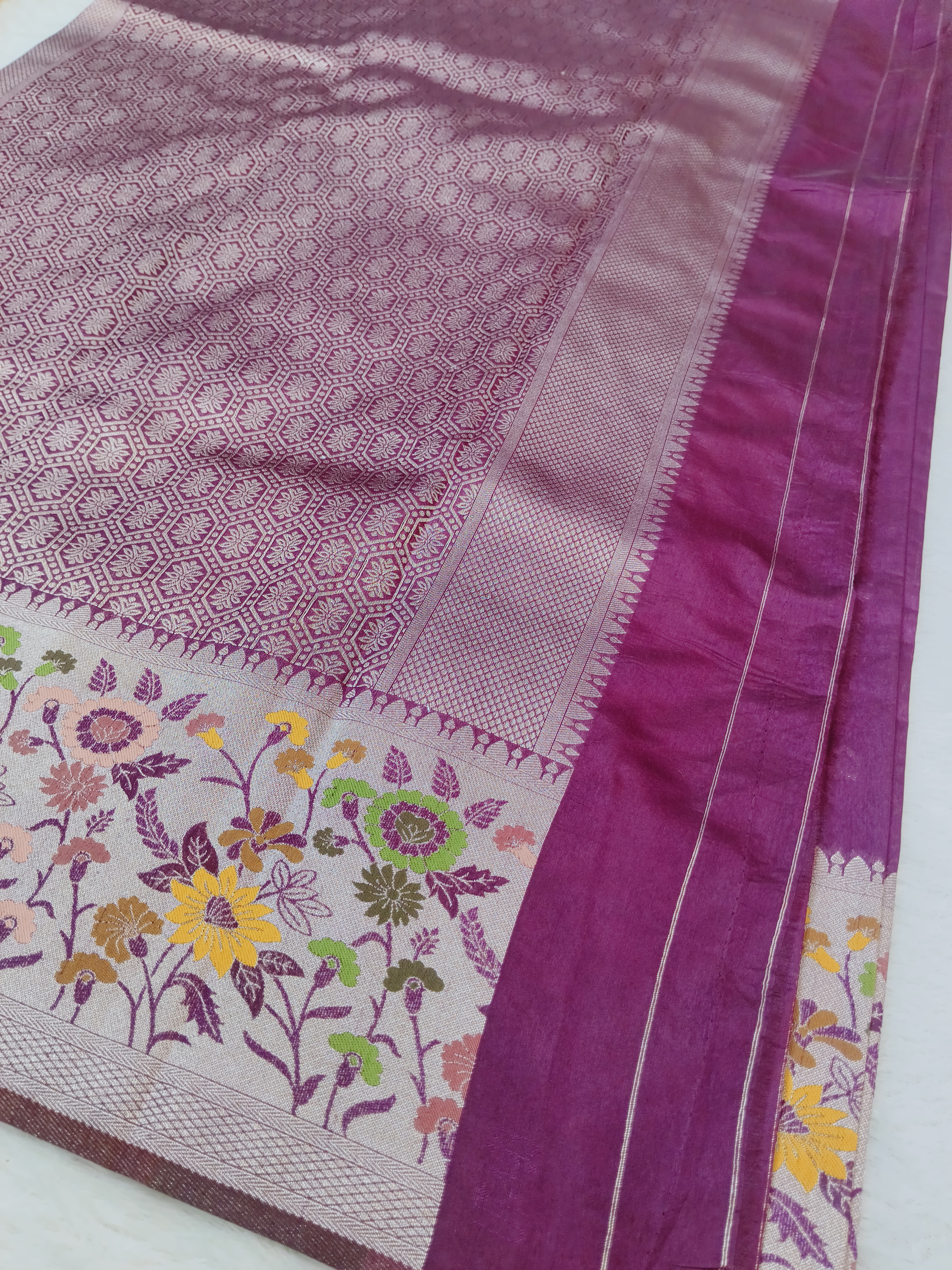 Wine Floral Banaras Saree