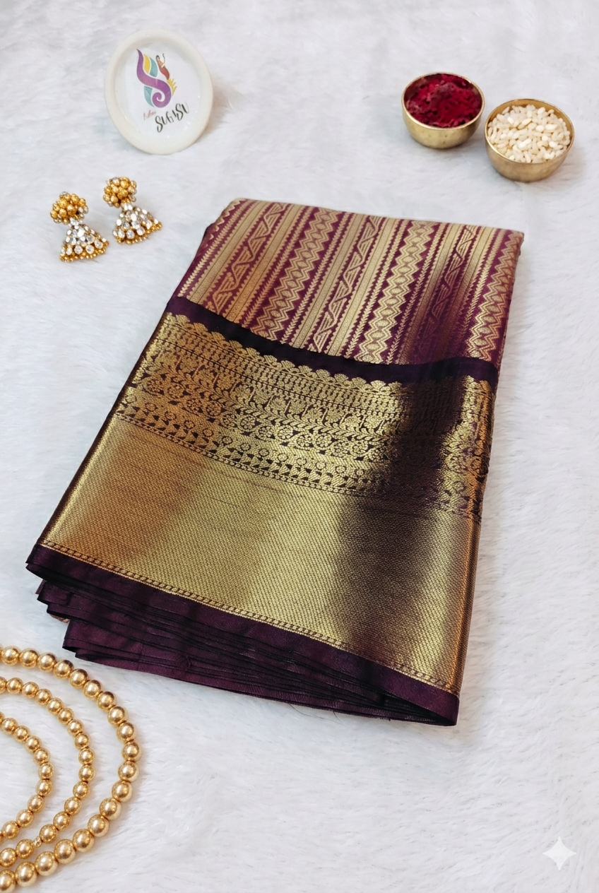 Wine Gold Banaras Silk Saree